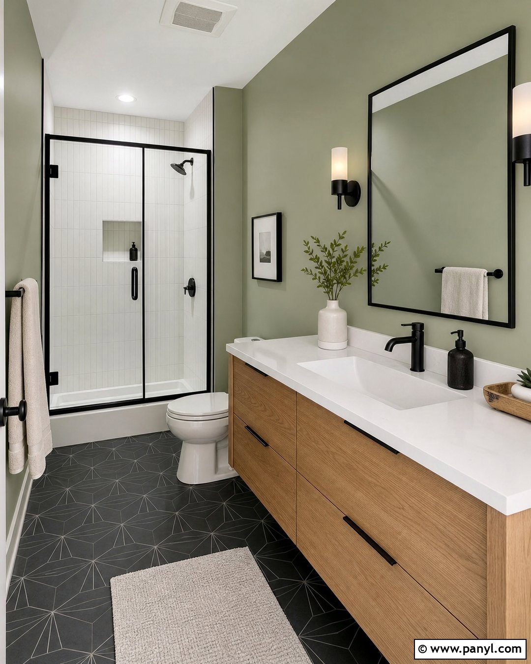 Sage Green Bathroom Walls With Black Accents - 25 Sage Green Walls Bathroom Ideas