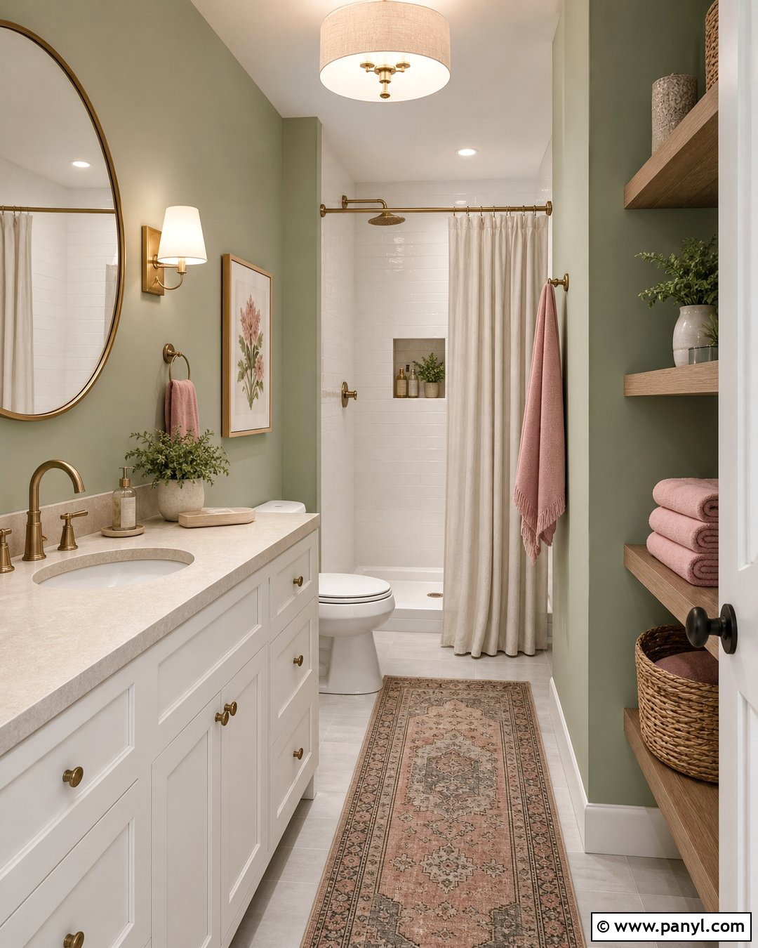 Sage Green Bathroom Walls With Blush Accents - 35 sage green bathroom walls