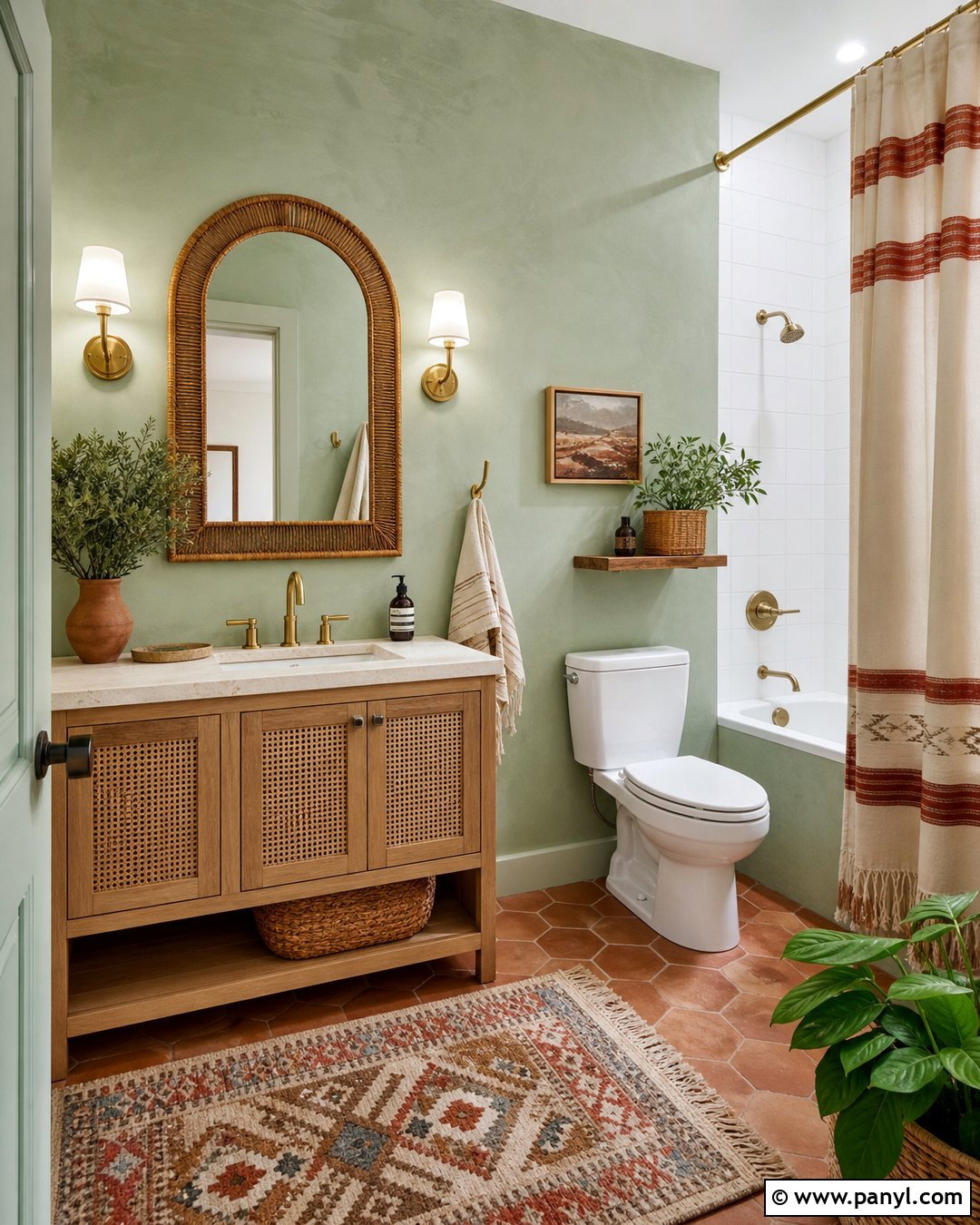 Sage Green Bathroom Walls With Boho Decor - 25 Sage Green Walls Bathroom Ideas