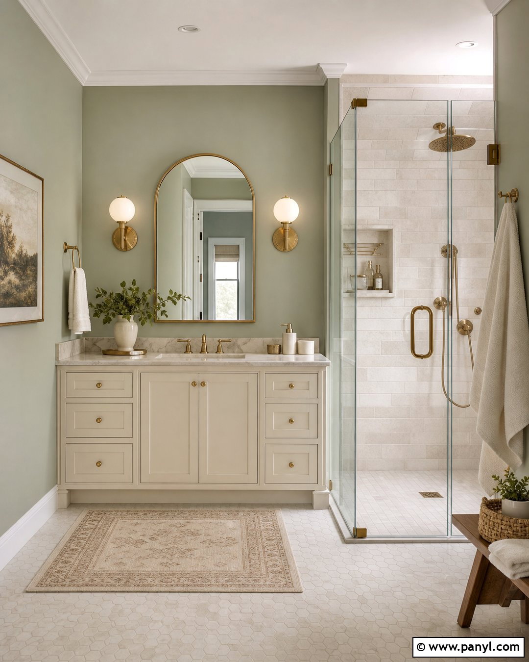 Sage Green Bathroom Walls With Brass Hardware - 35 sage green bathroom walls