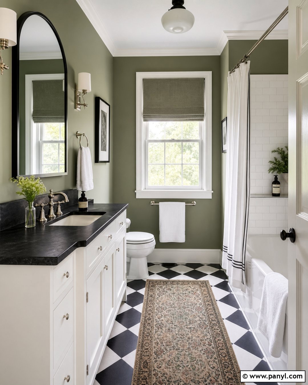 Sage Green Bathroom Walls With Checkerboard Flooring - 35 sage green bathroom walls