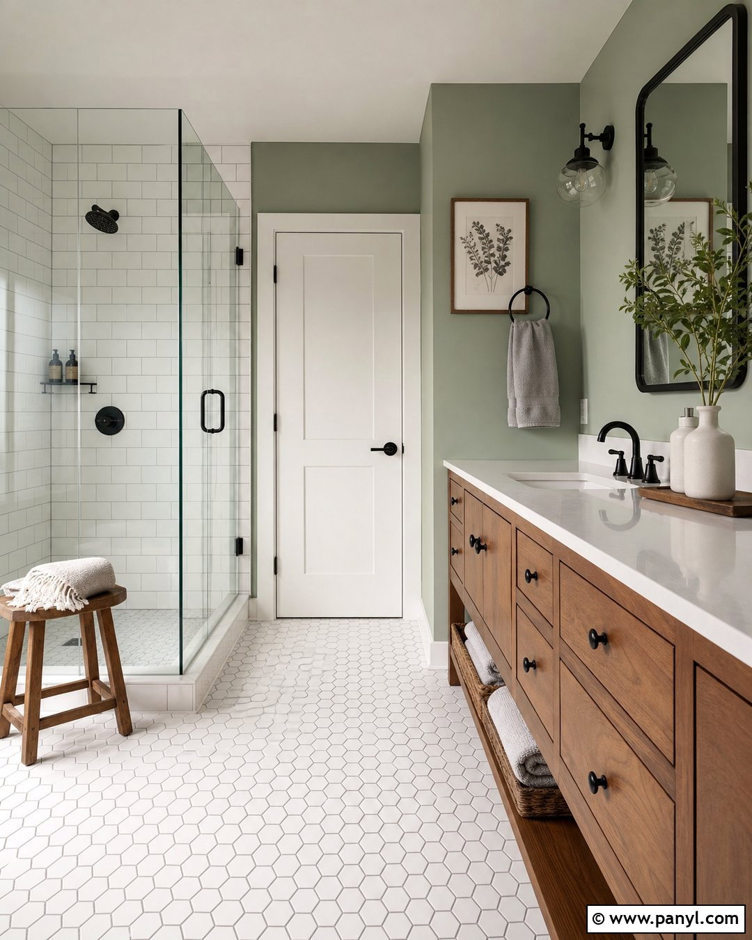 Sage Green Bathroom Walls With Hexagon Tile - 35 sage green bathroom walls