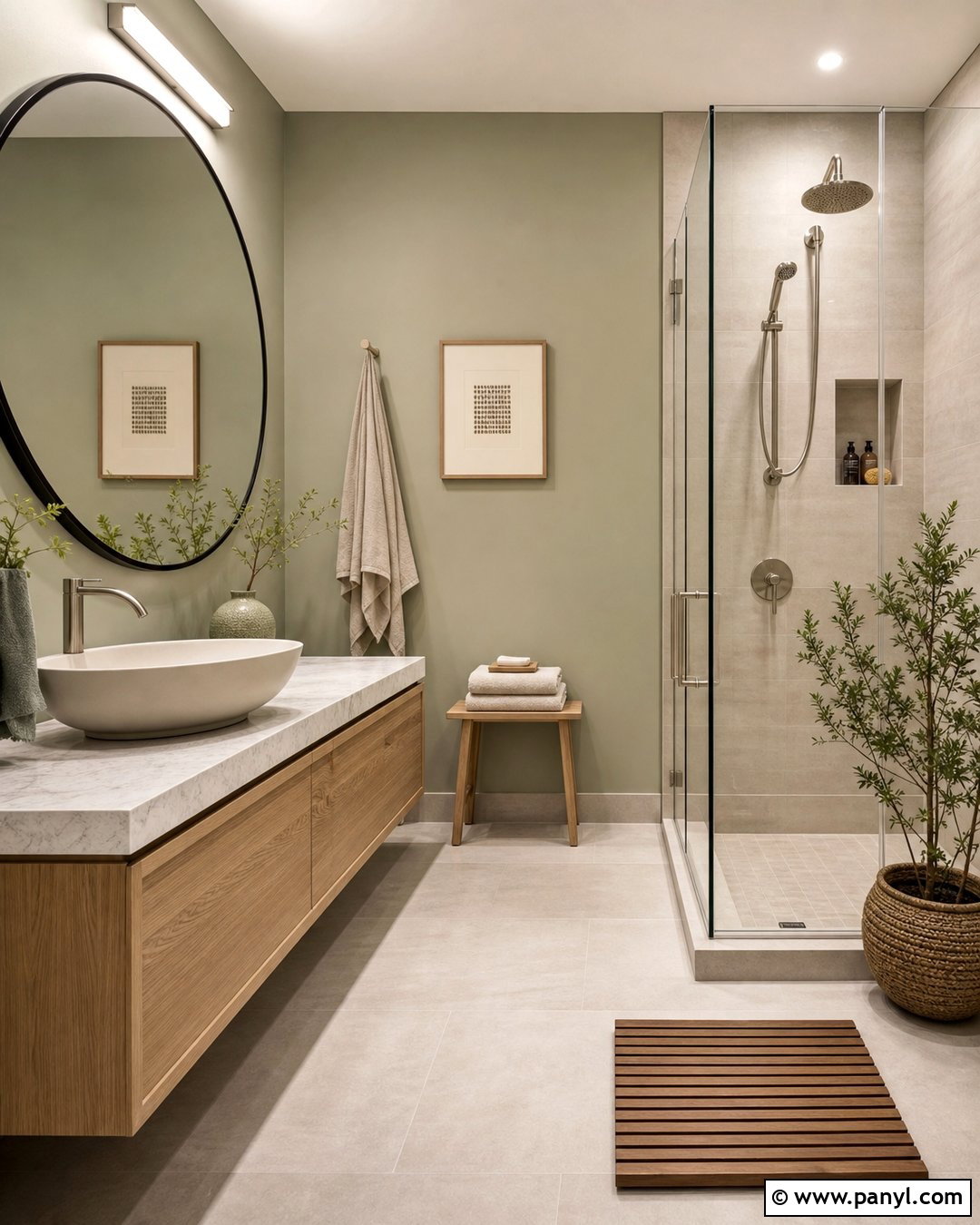 Sage Green Bathroom Walls With Japandi Decor - 25 Sage Green Walls Bathroom Ideas