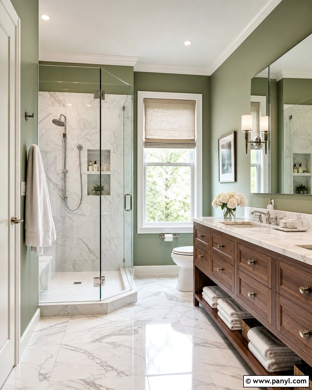 Sage Green Bathroom Walls With Marble Tile - 35 sage green bathroom walls