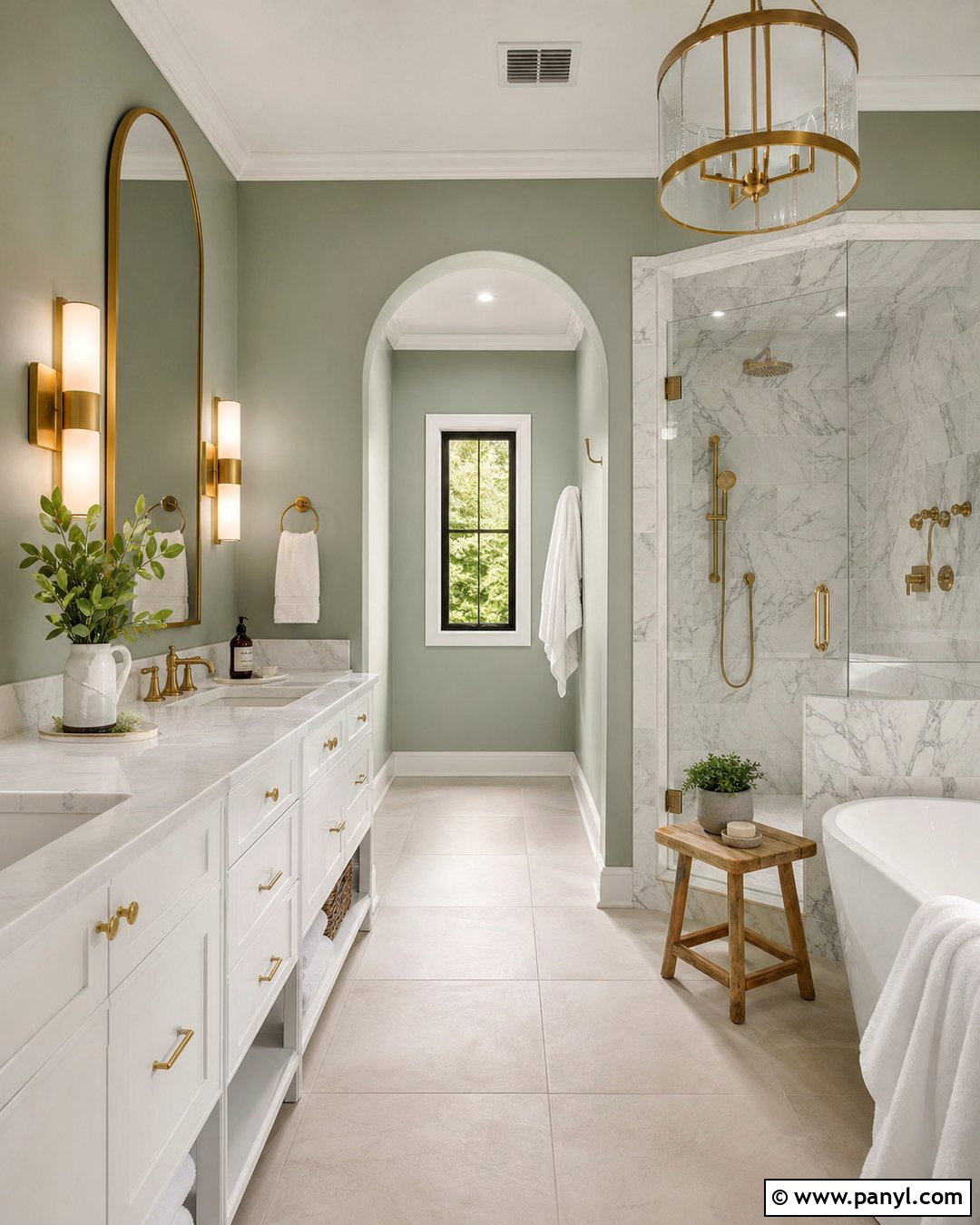 Sage Green Bathroom Walls With Marble Tile - 25 Sage Green Walls Bathroom Ideas