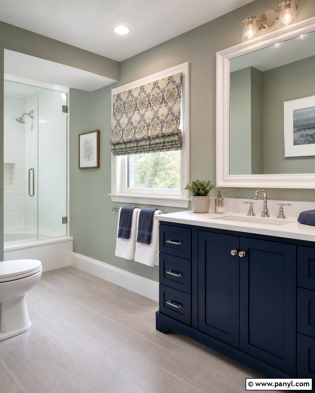 Sage Green Bathroom Walls With Navy Vanity - 25 Sage Green Walls Bathroom Ideas