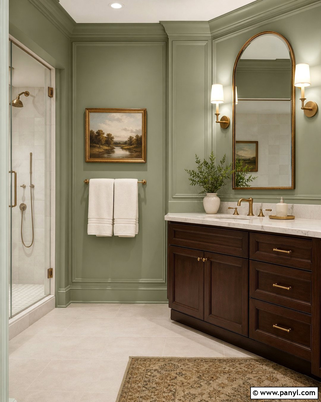 Sage Green Bathroom Walls With Picture Frame Molding - 25 Sage Green Walls Bathroom Ideas