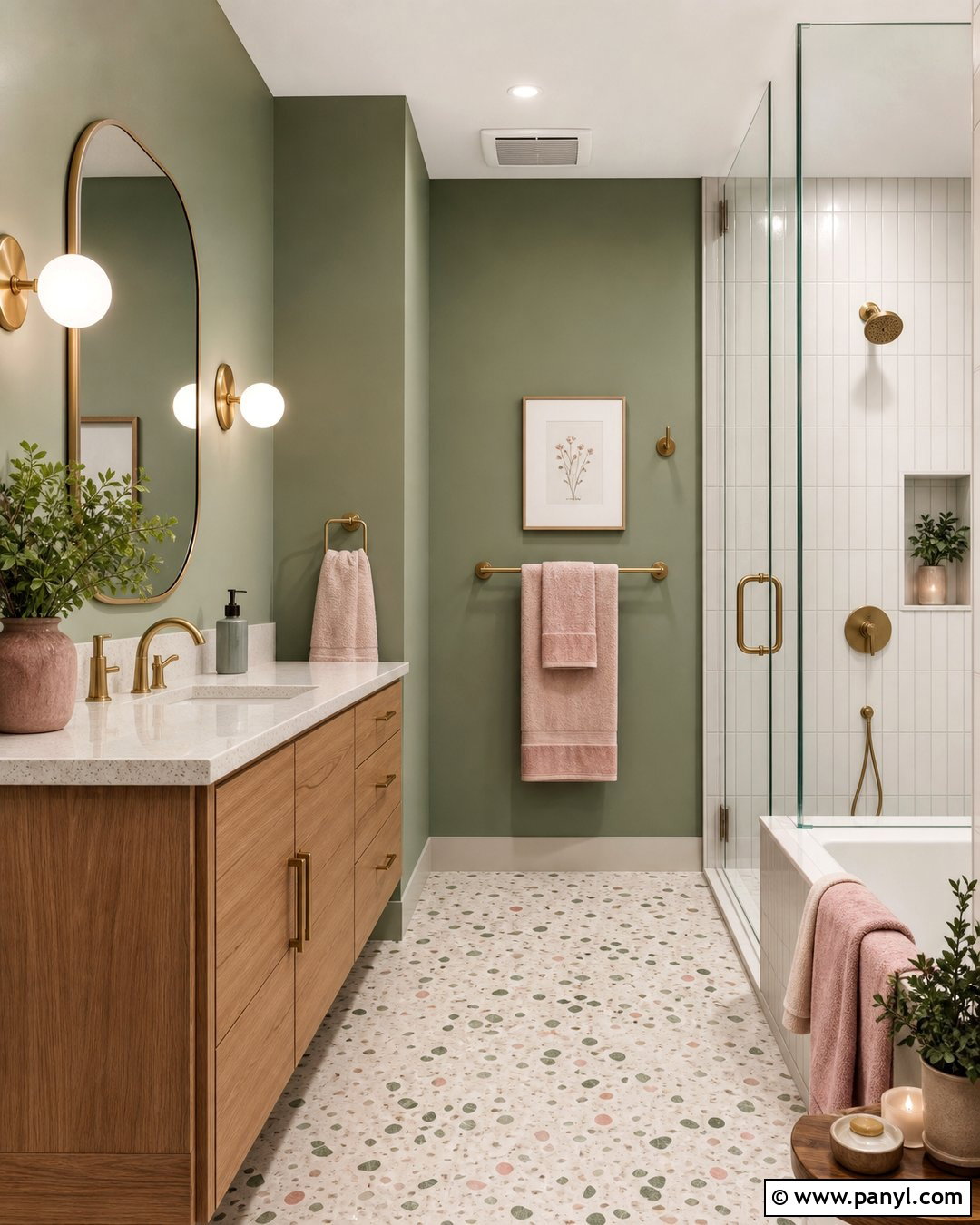 Sage Green Bathroom Walls With Pink Accents - 25 Sage Green Walls Bathroom Ideas
