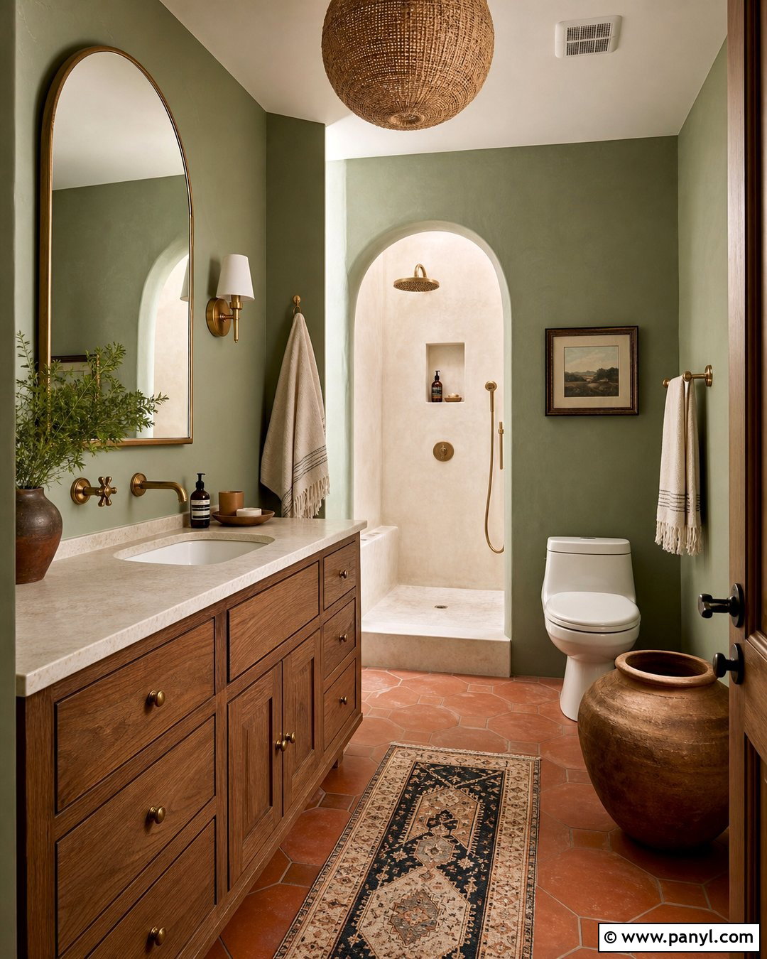 Sage Green Bathroom Walls With Terracotta Tile - 35 sage green bathroom walls