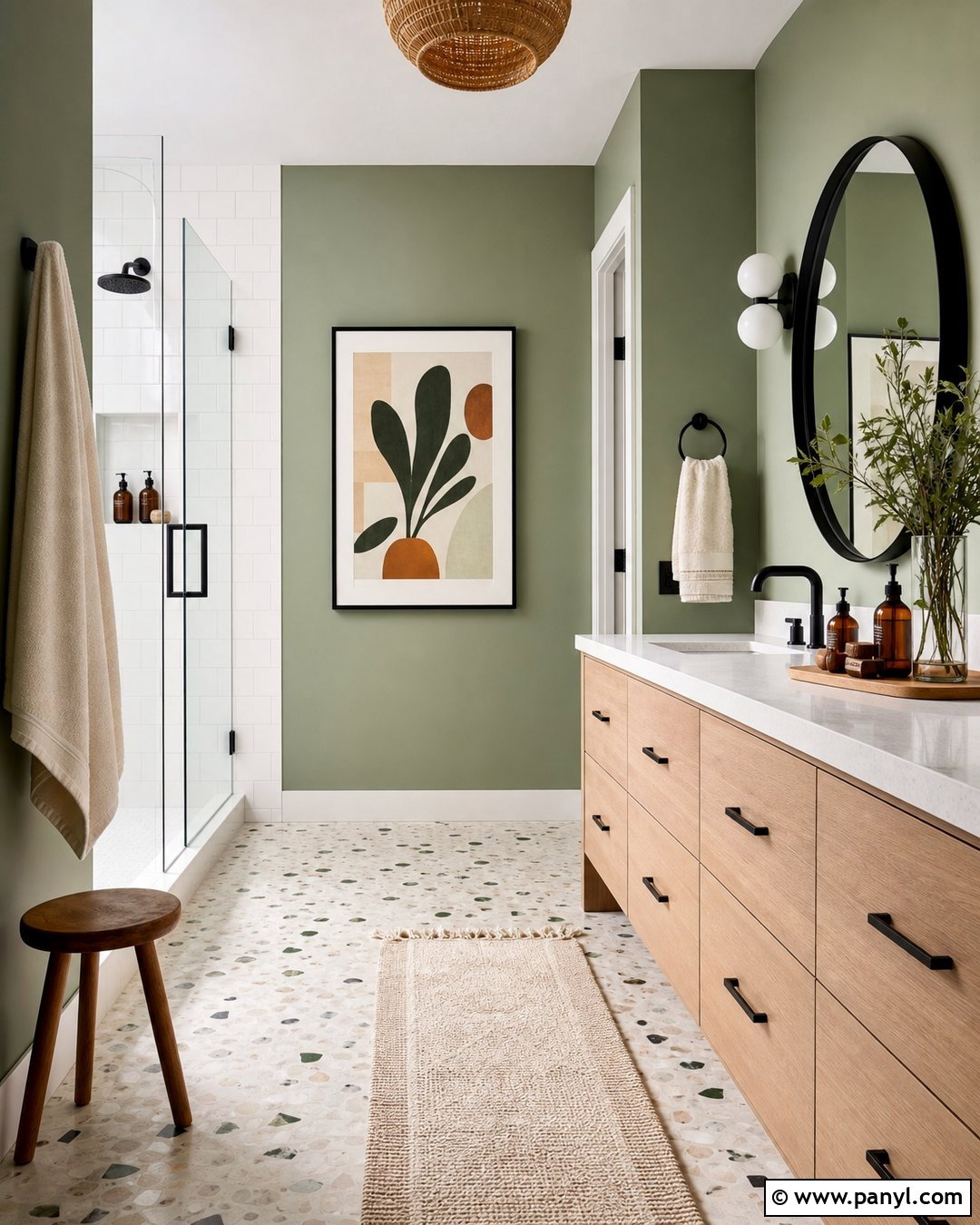 Sage Green Bathroom Walls With Terrazzo Flooring - 35 sage green bathroom walls