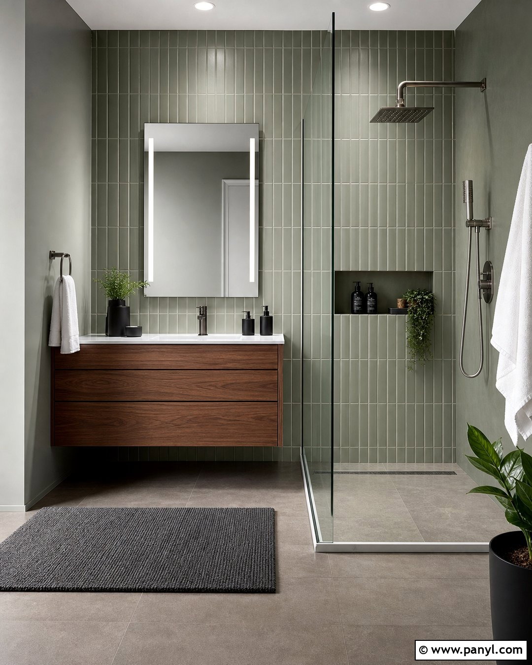 Sage Green Bathroom Walls With Vertical Tile - 35 sage green bathroom walls