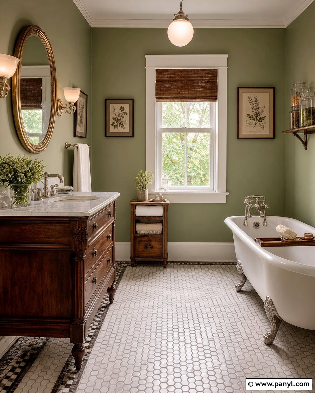 Sage Green Bathroom Walls With Vintage Decor - 25 Sage Green Walls Bathroom Ideas