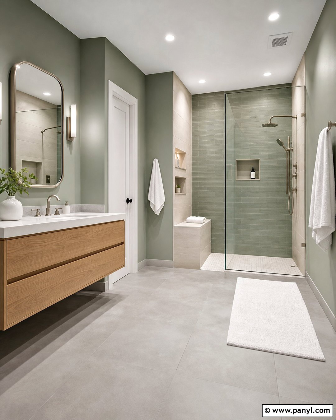 Sage Green Bathroom Walls With Walk In Shower - 25 Sage Green Walls Bathroom Ideas