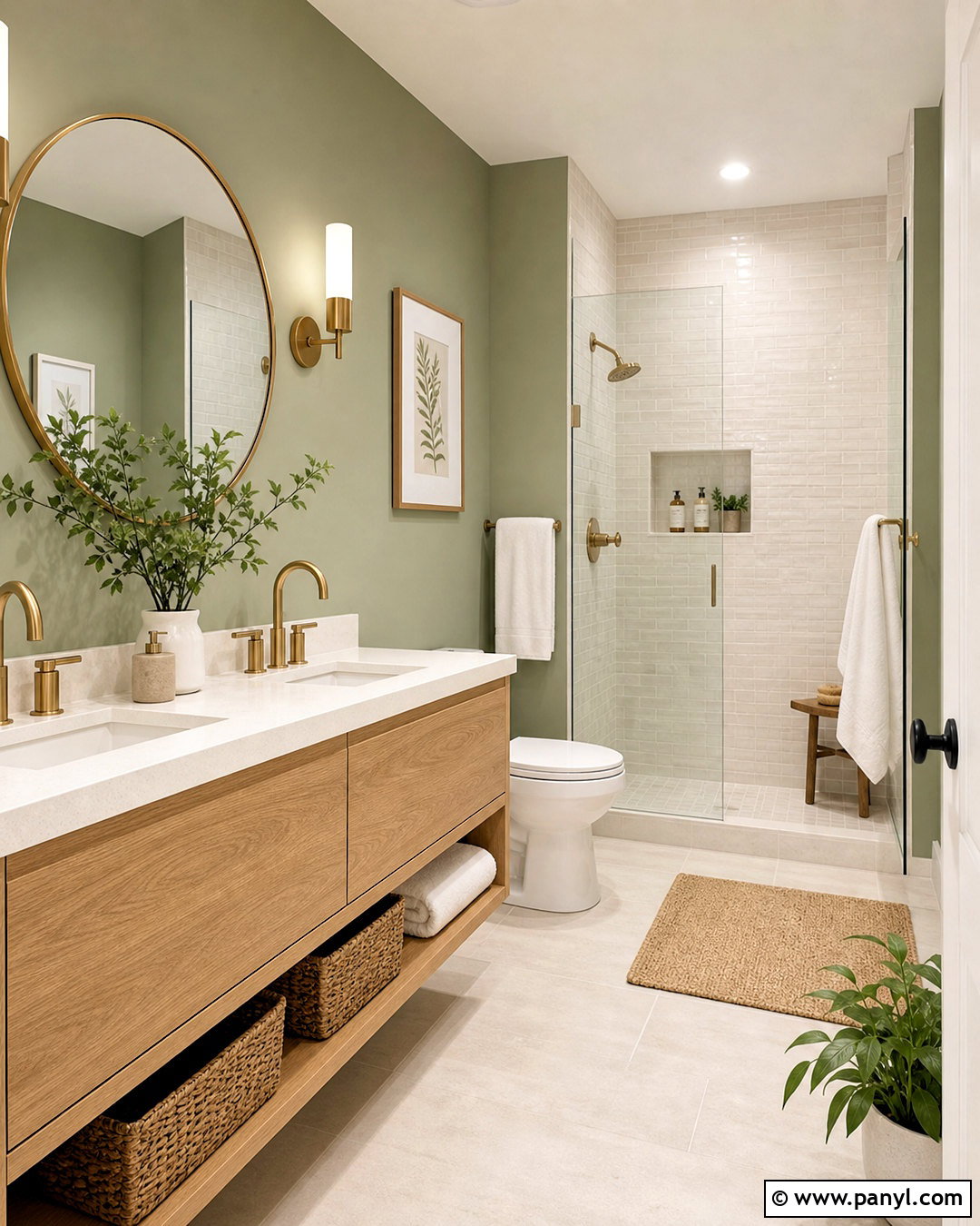 Sage Green Bathroom Walls With White Oak Vanity - 20 light green bathroom walls