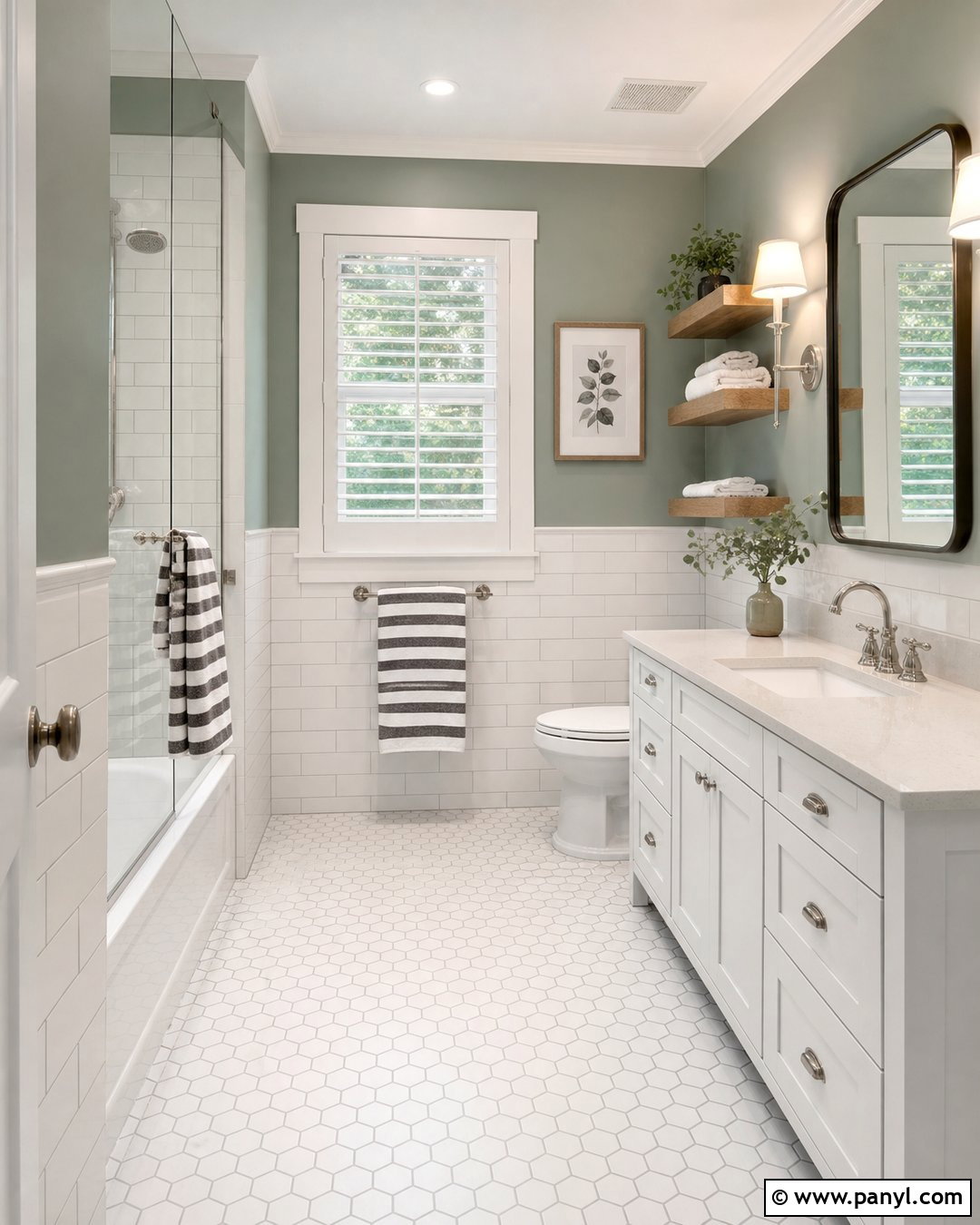 Sage Green Bathroom Walls With White Subway Tile - 25 Sage Green Walls Bathroom Ideas