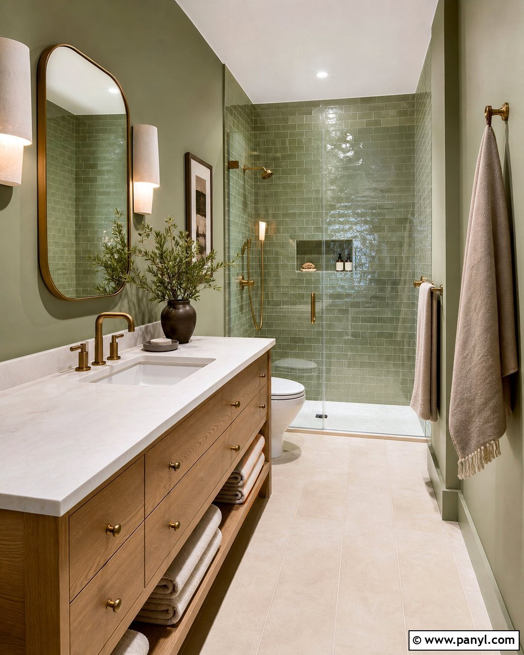 Sage Green Bathroom Walls With Zellige Tile - 35 sage green bathroom walls