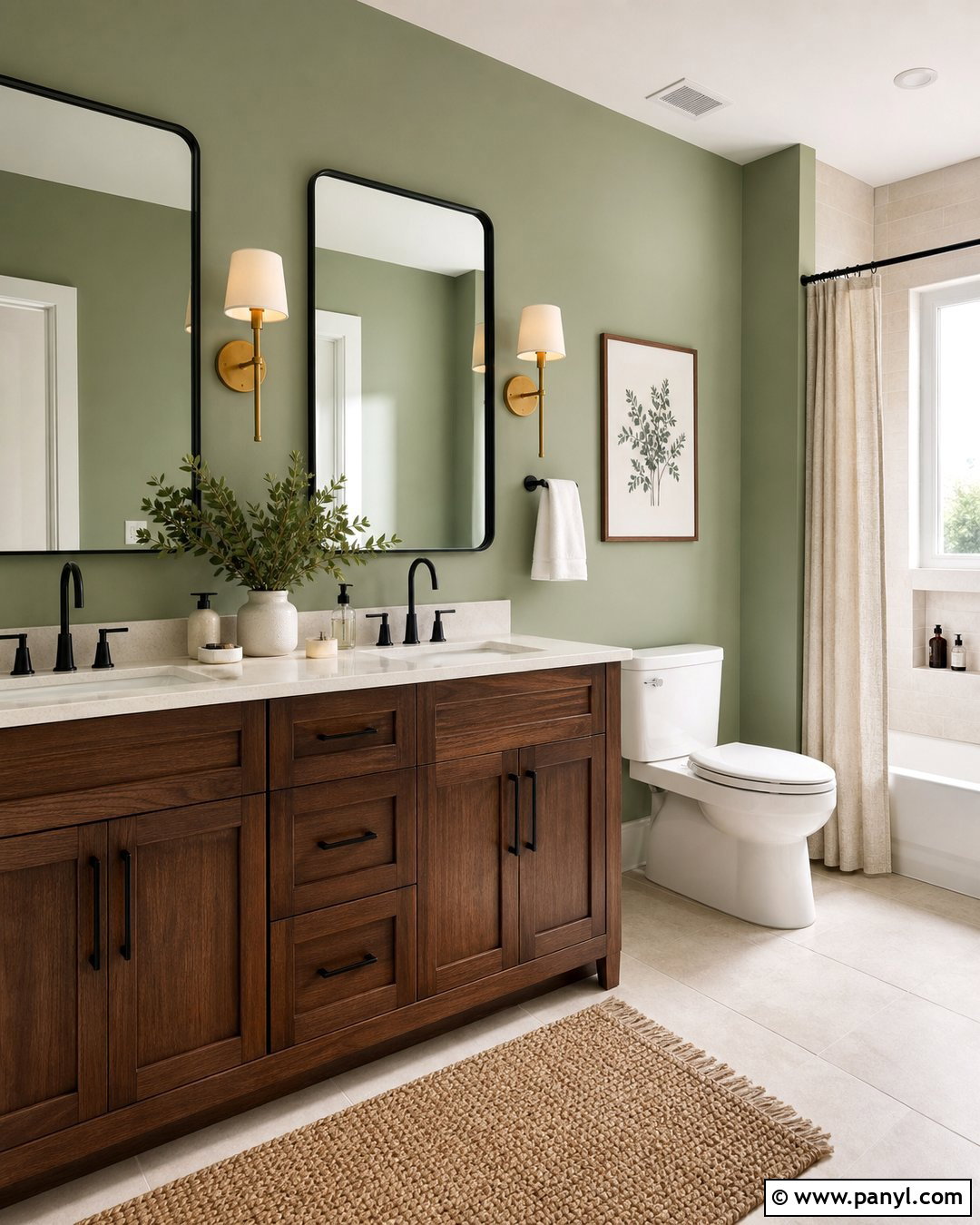 Sage Green Bathroom With A Wood Vanity - 50 sage green walls