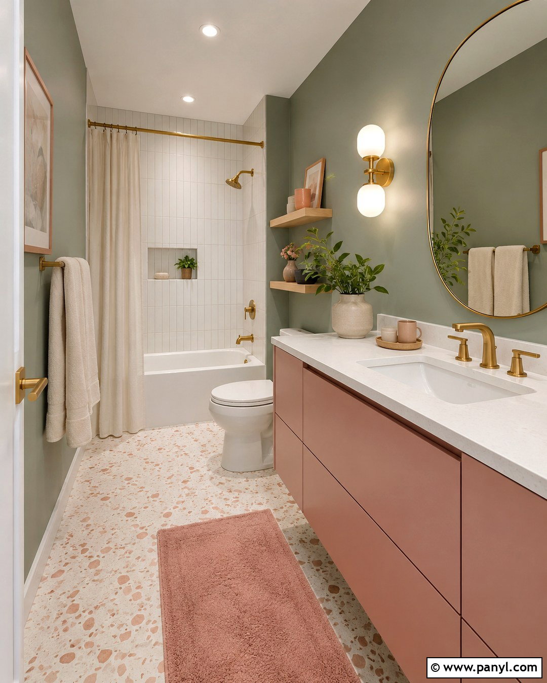 Sage Green Bathroom With Blush Pink - 20 Bathrooms With Sage Green Walls
