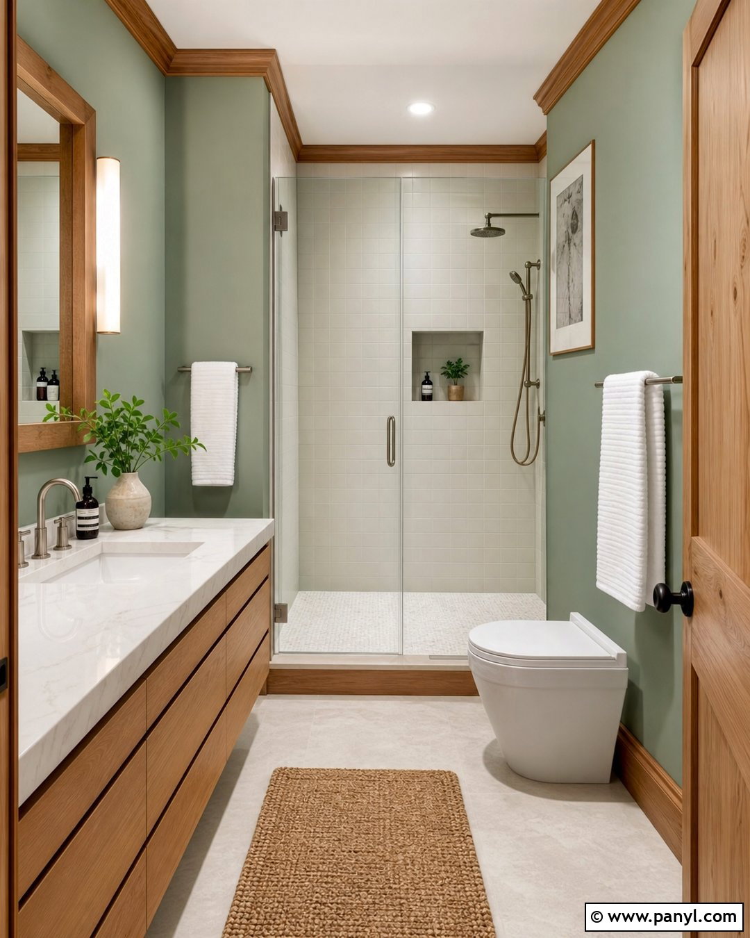 Sage Green Bathroom With Cedar Trim - 20 Sage Green Walls With Wood Trim Ideas