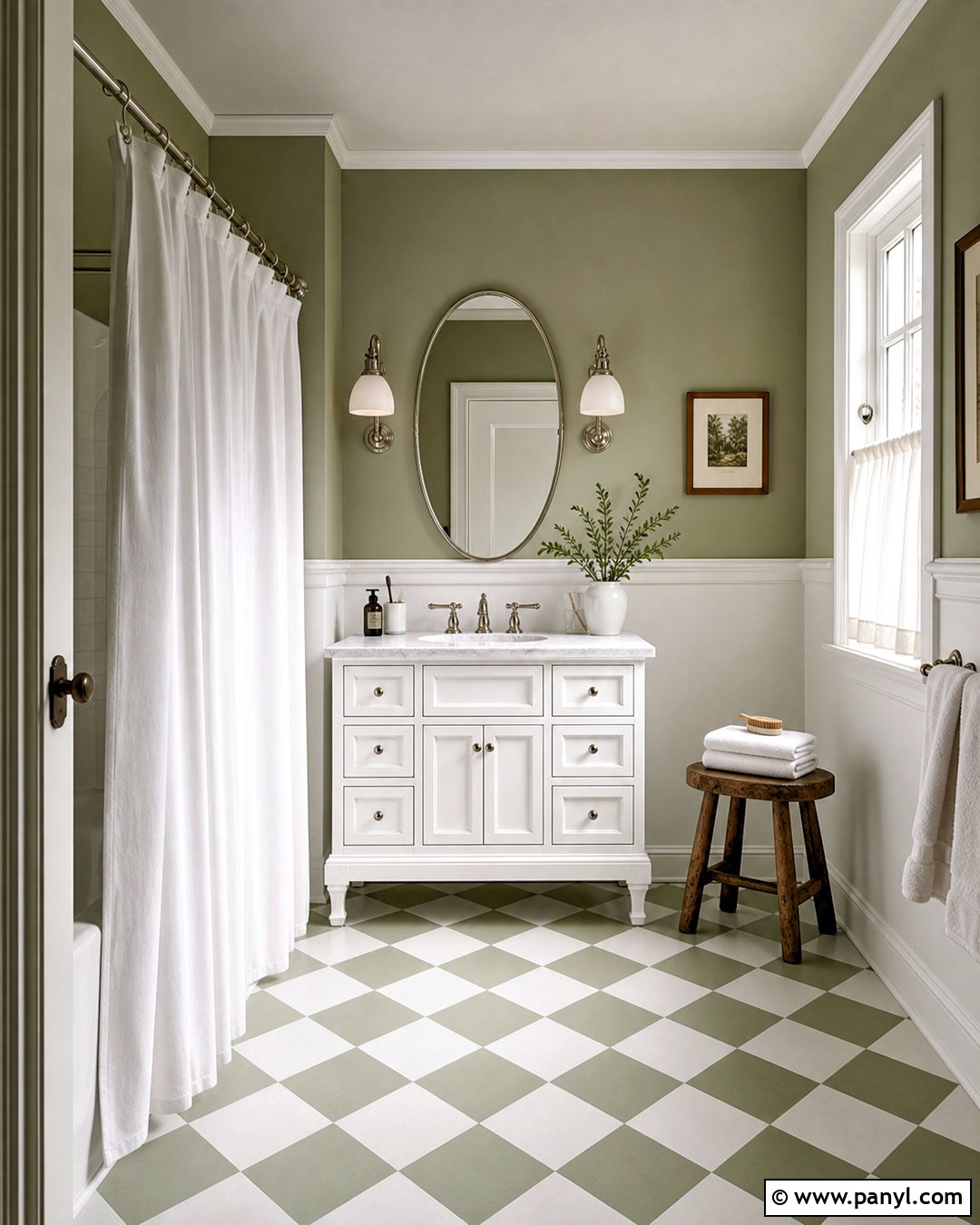 Sage Green Bathroom With Checkerboard Floor - 20 sage green and white bathroom ideas