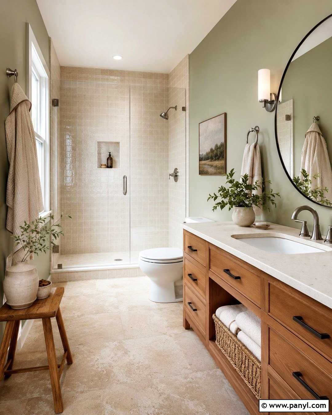 Sage Green Bathroom With Cream Tile - 20 Bathrooms With Sage Green Walls