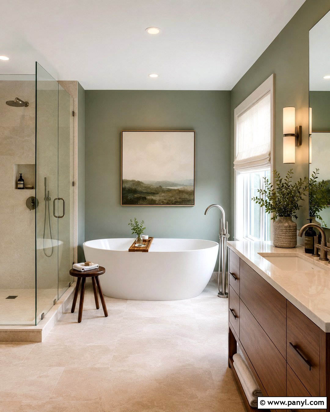 Sage Green Bathroom With Freestanding Tub - 20 Bathrooms With Sage Green Walls