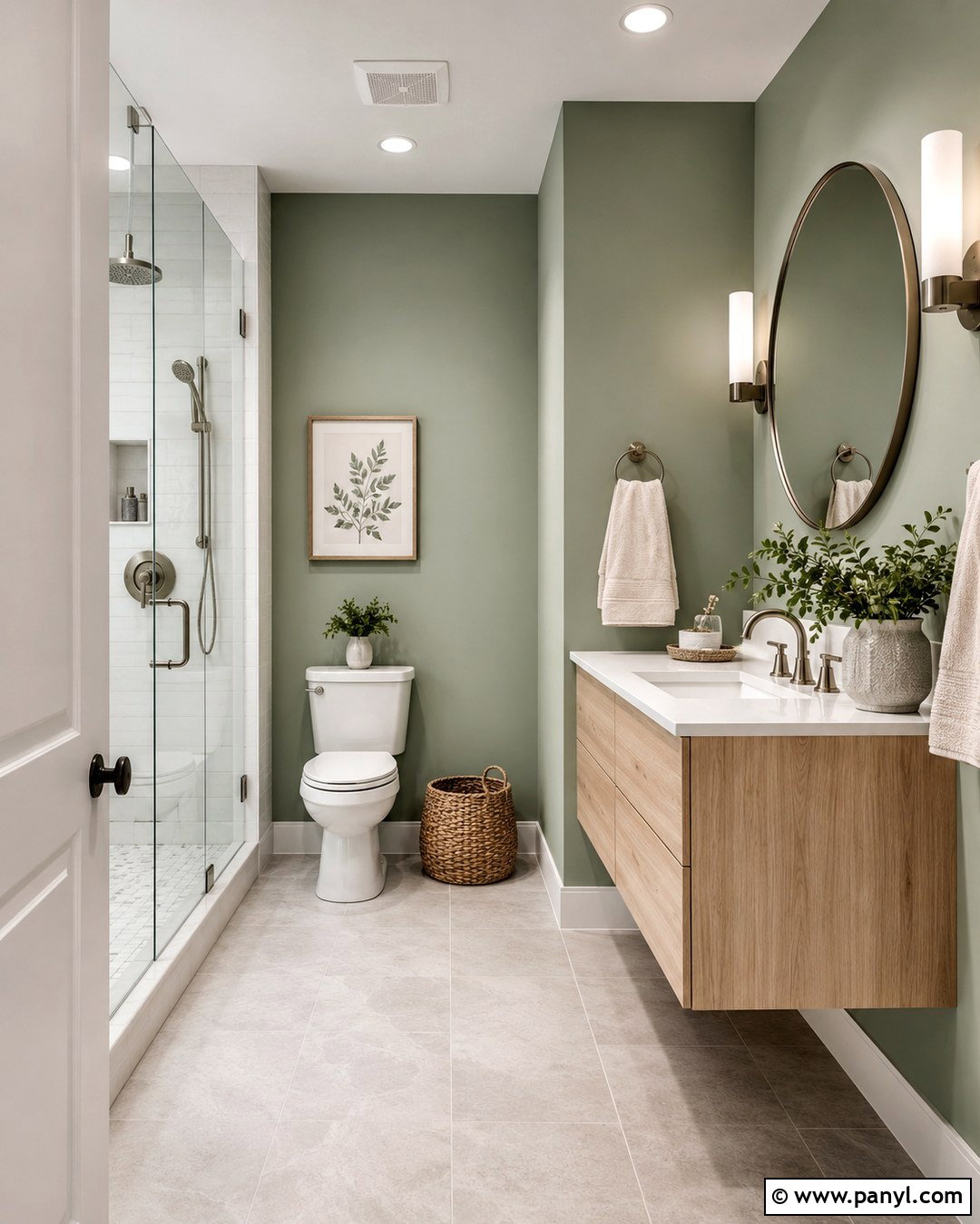 Sage Green Bathroom With Light Grey Floor - 20 Bathroom Green Walls Grey Floor Ideas