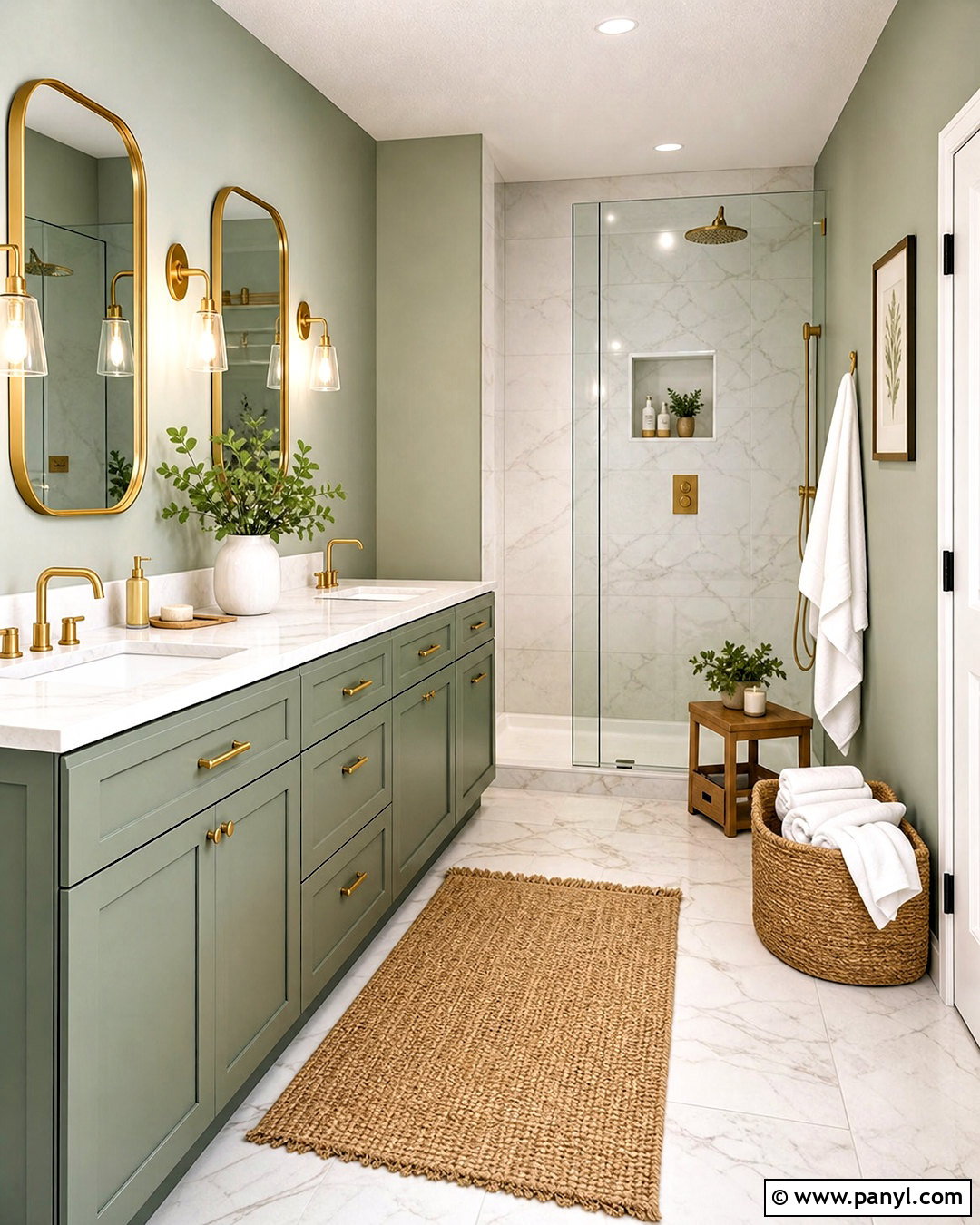 Sage Green Bathroom With Marble Tile - 20 sage green room ideas