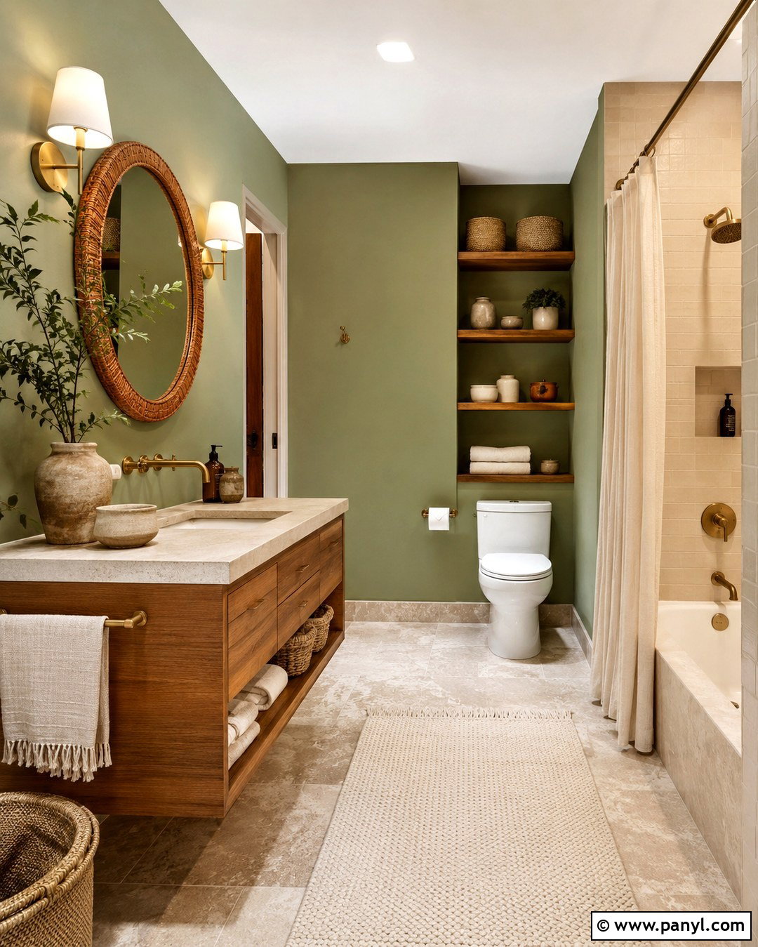 Sage Green Bathroom With Natural Texture - 20 Bathrooms With Sage Green Walls