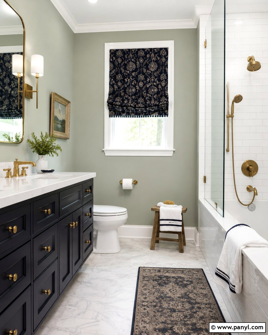 Sage Green Bathroom With Navy Accents - 20 Bathrooms With Sage Green Walls