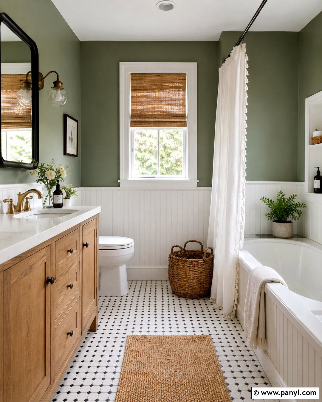 Sage Green Bathroom With Terracotta Tile - 20 Bathrooms With Sage Green Walls