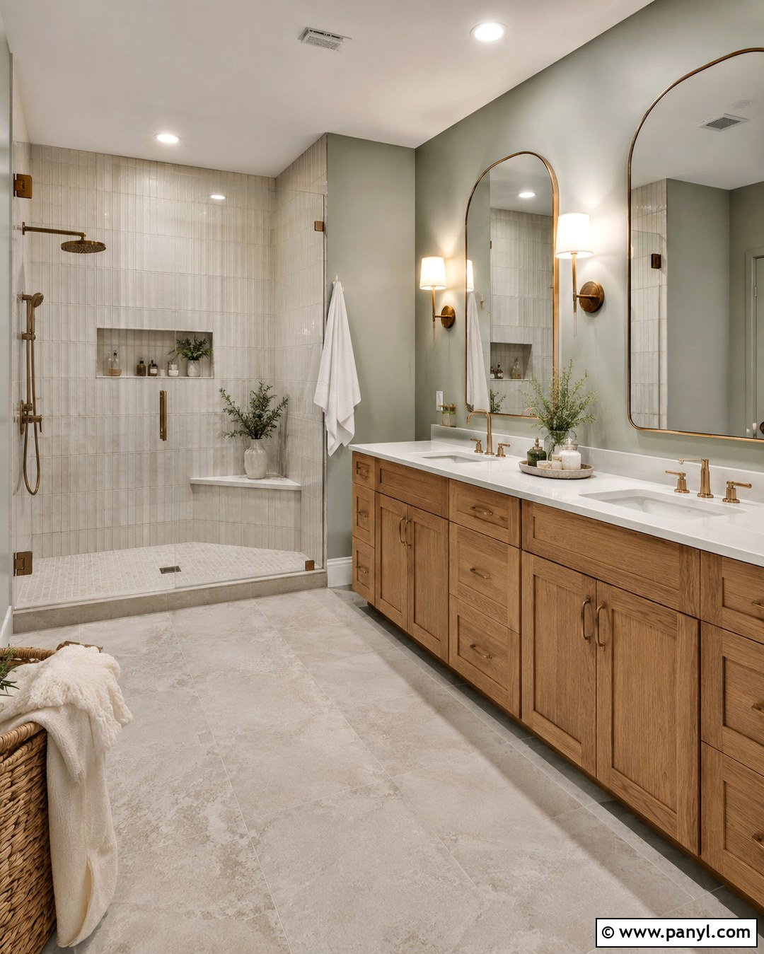 Sage Green Bathroom With Walk-In Shower - 20 Bathrooms With Sage Green Walls