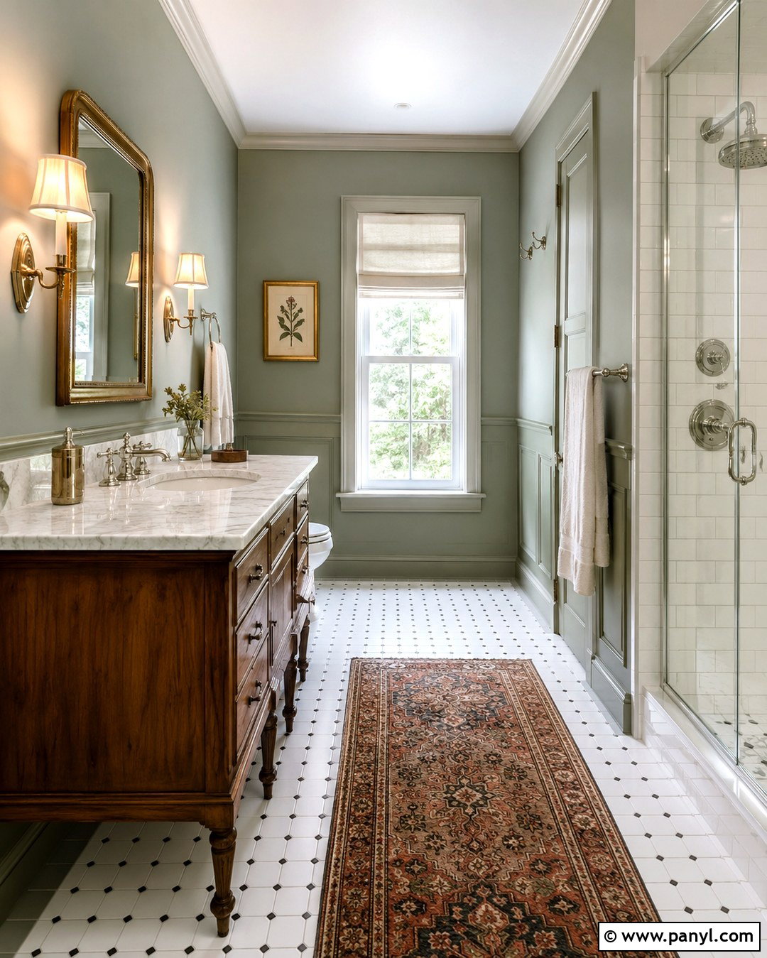 Sage Green Bathroom With White Subway Tile - 20 Bathrooms With Sage Green Walls