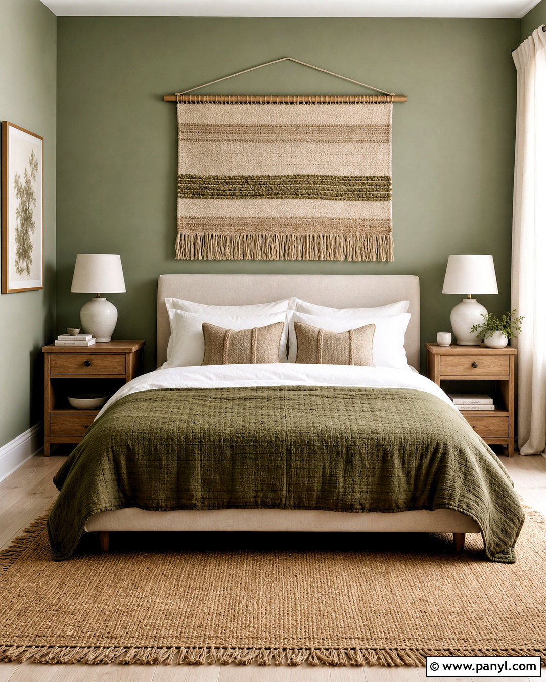 Sage Green Bedroom Wall With Woven Decor - 20 green wall decor ideas