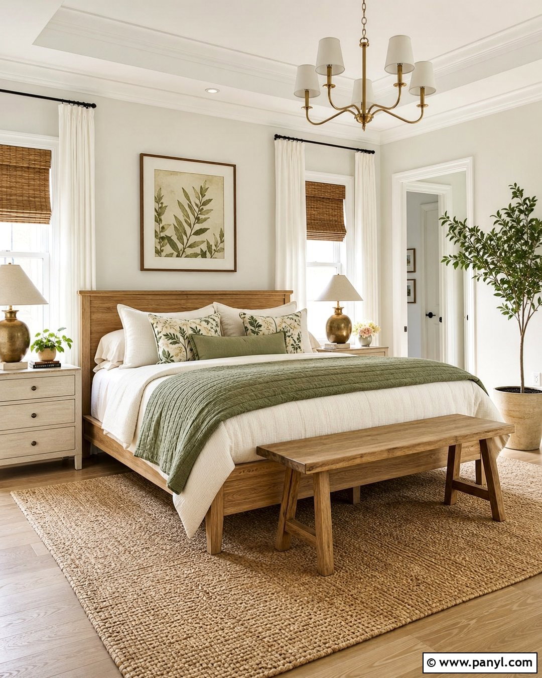 Sage Green Bedroom With Alabaster Walls - 35 Alabaster Walls With White Trim Ideas
