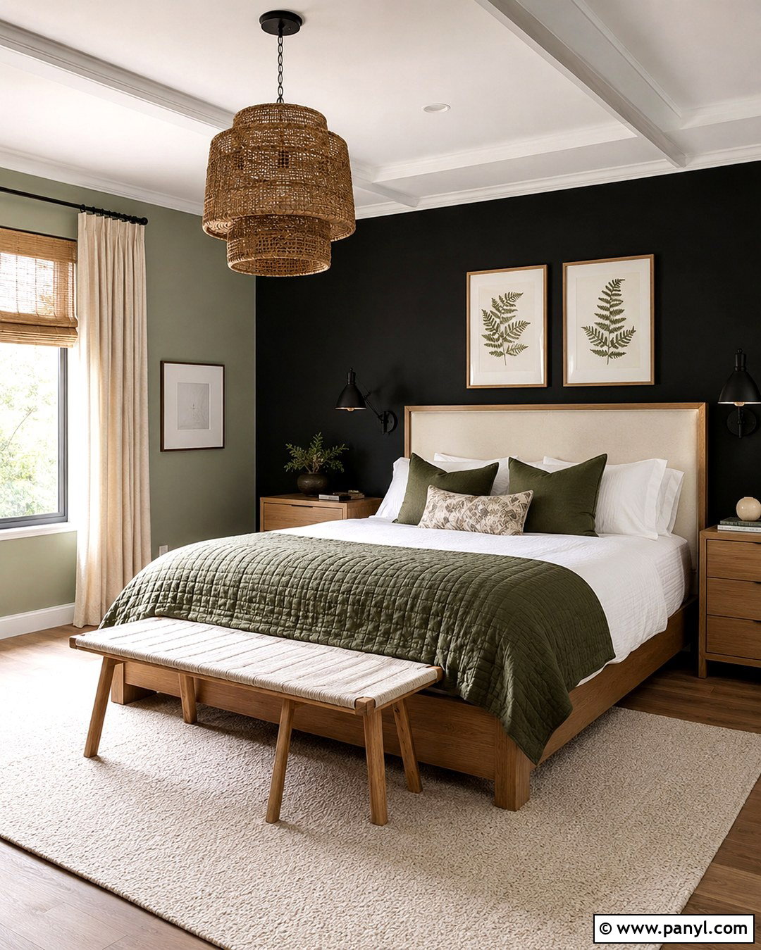 Sage Green Bedroom With Black Accent Wall - 20 Green And Black Painted Room Ideas
