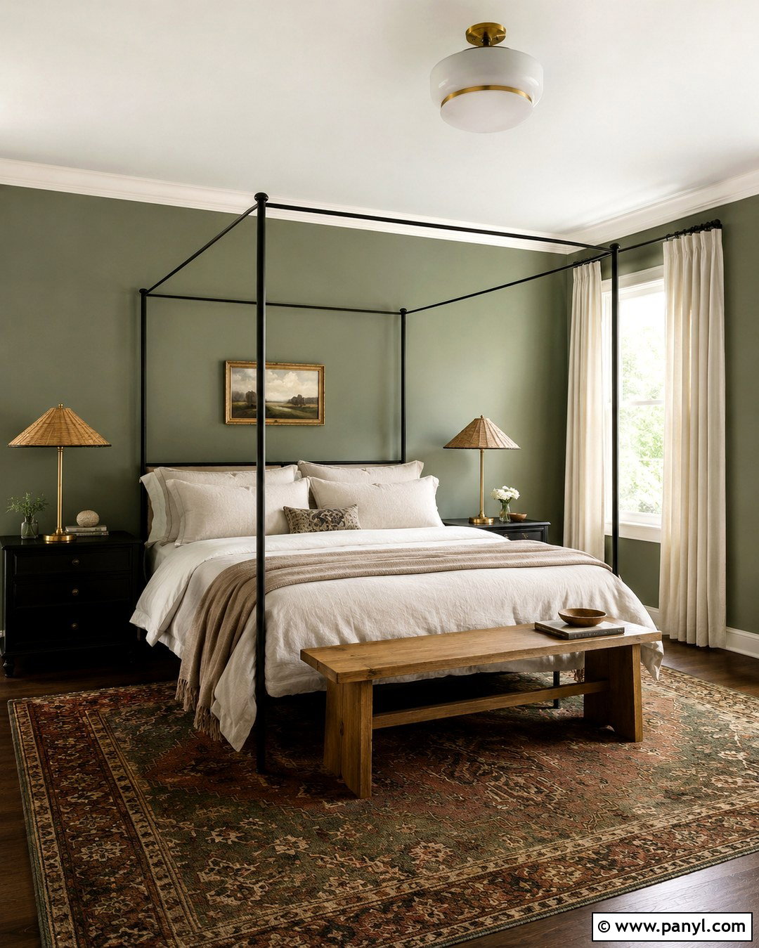 Sage Green Bedroom With Black Canopy Bed - 20 Sage Green Walls With Black Furniture Ideas