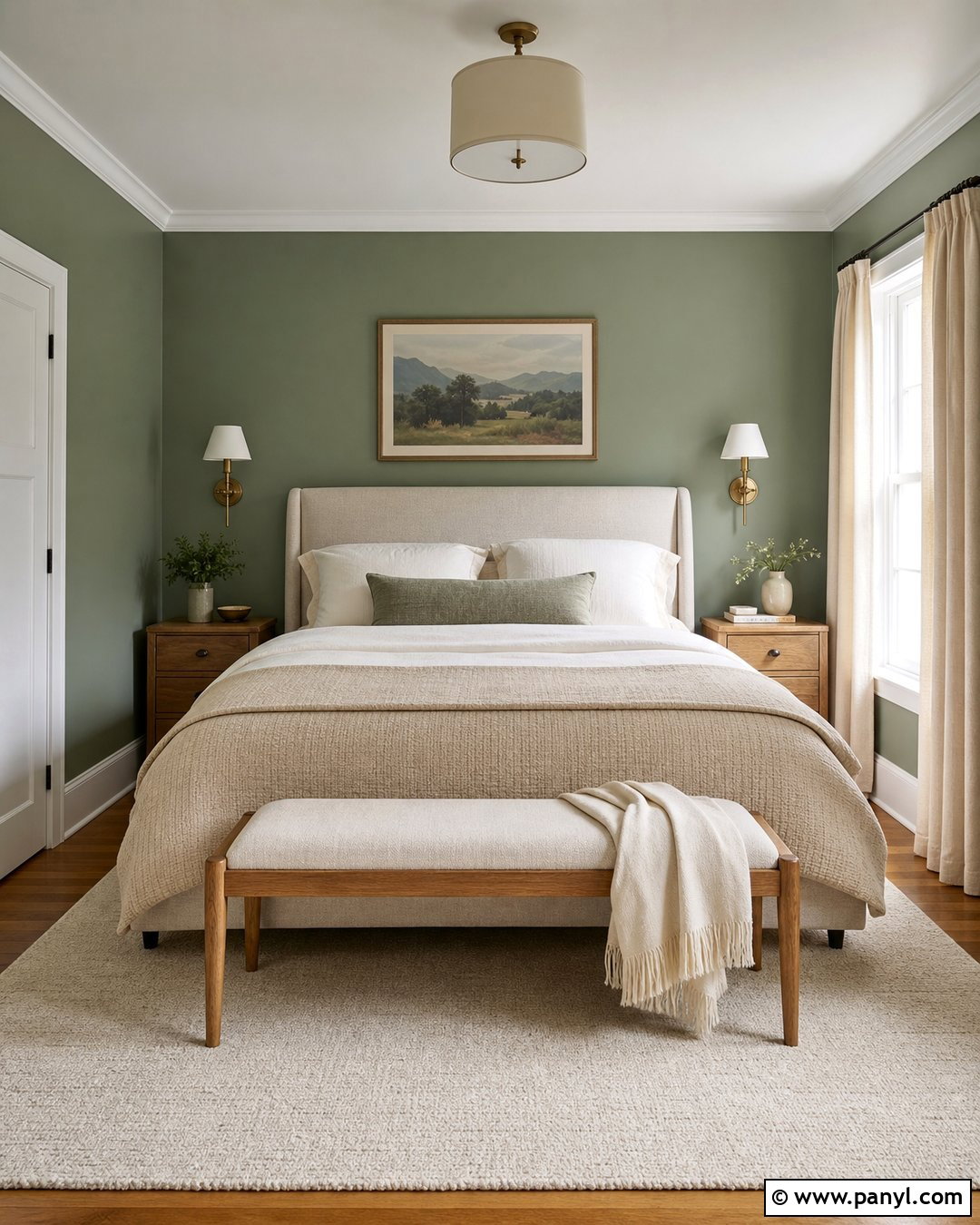 Sage Green Bedroom With Cream Bedding - 50 sage green walls