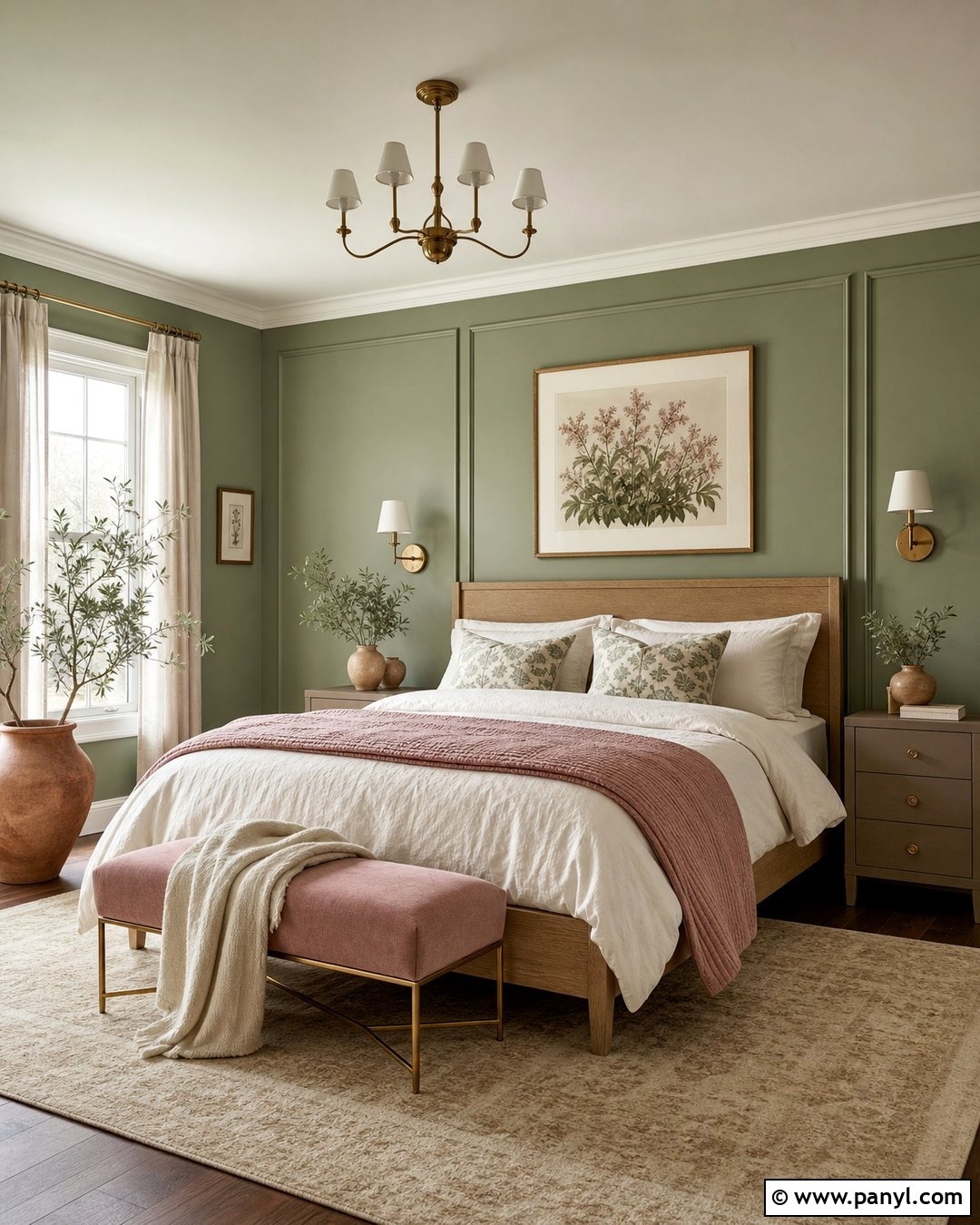 Sage Green Bedroom With Pink Accents - 50 green walls