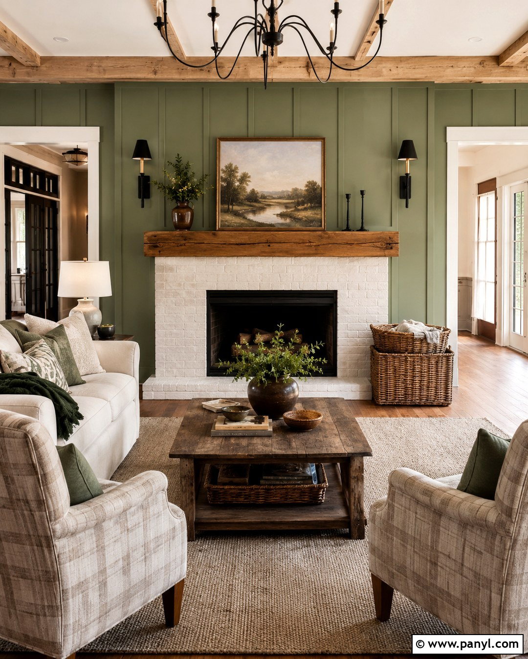 Sage Green Board And Batten Fireplace Wall - 20 Green Wall Behind Fireplace Ideas