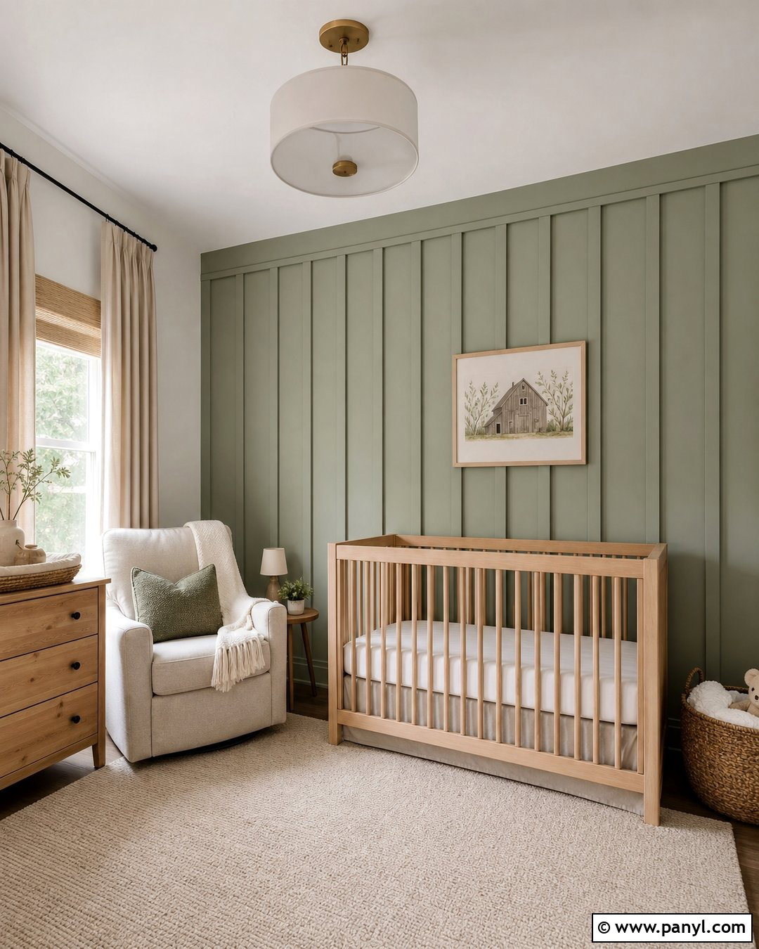 Sage Green Board And Batten Wall - 20 Green Nursery Wall Color Ideas