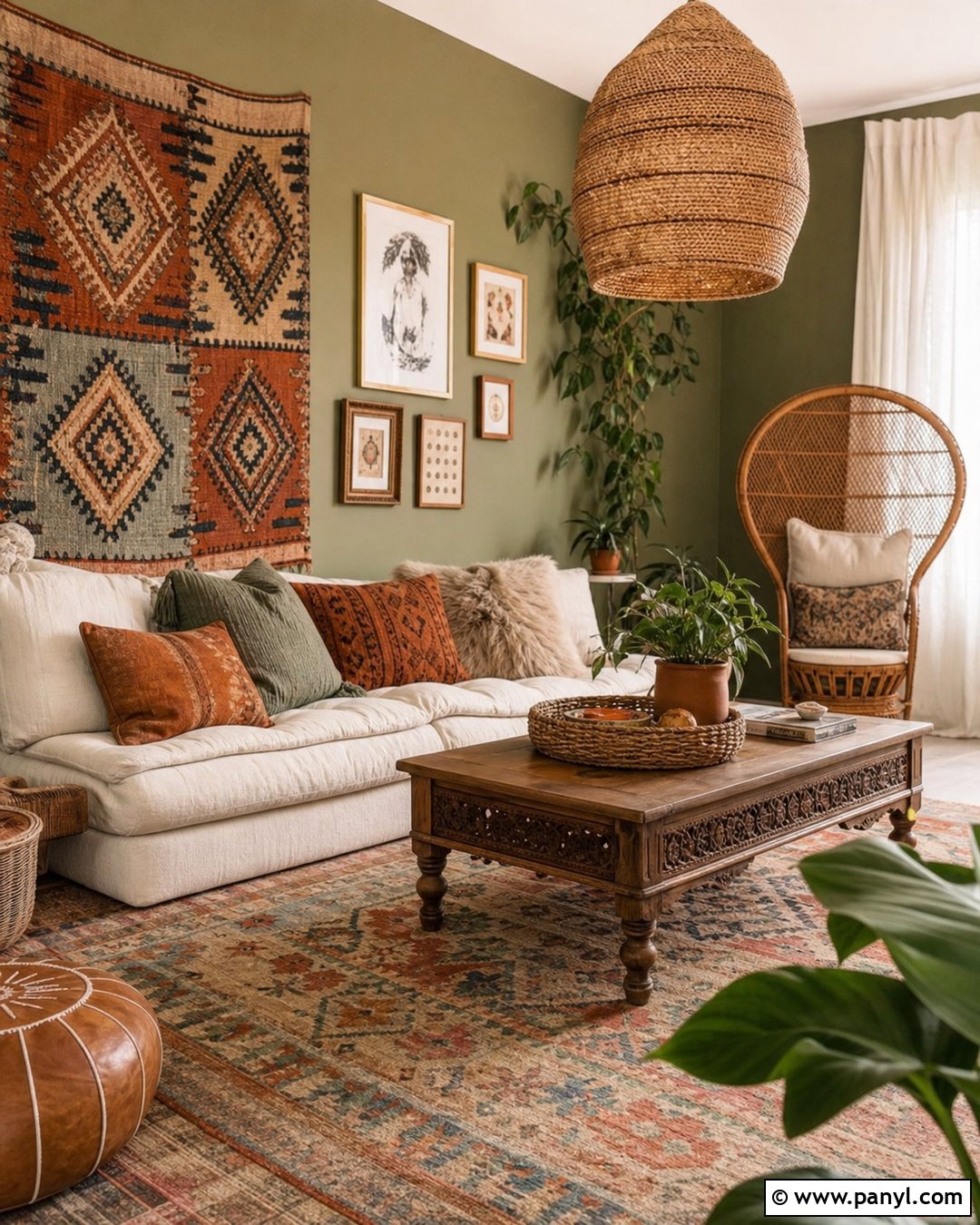 Sage Green Boho Accent Wall - 40 Sage Green Accent Wall Ideas