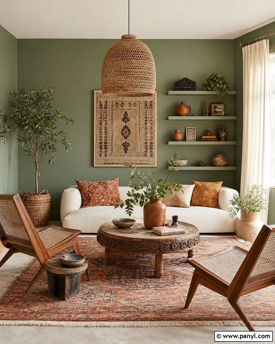 Sage Green Boho Living Room - 50 sage green walls