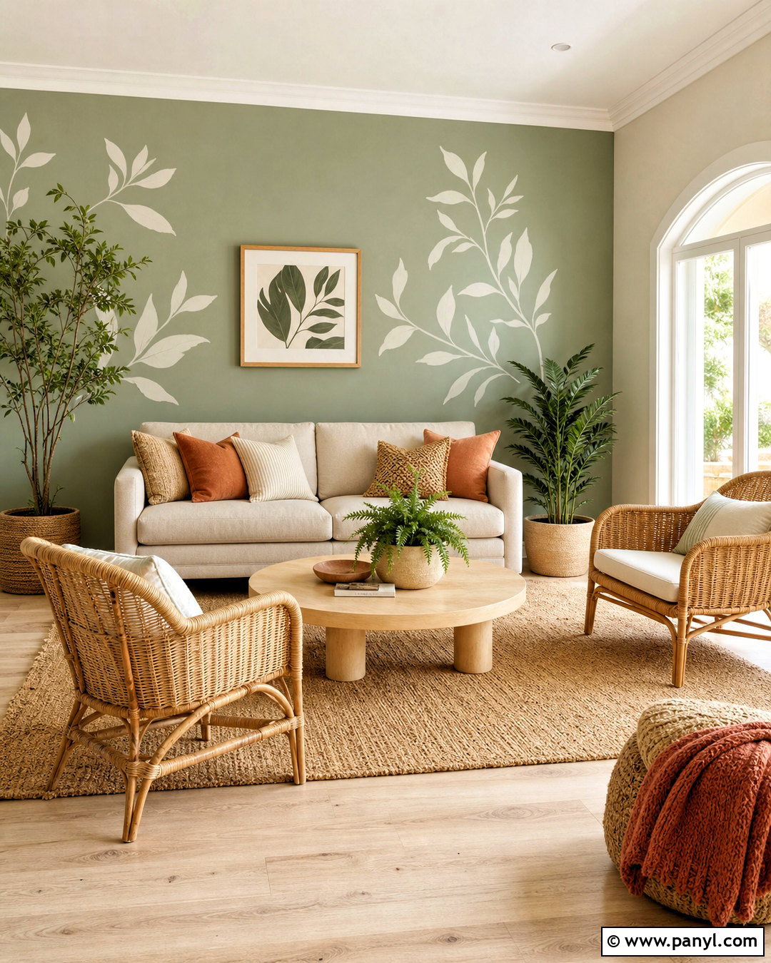 Sage Green Botanical Accent Wall - 20 sage green accent wall living room ideas