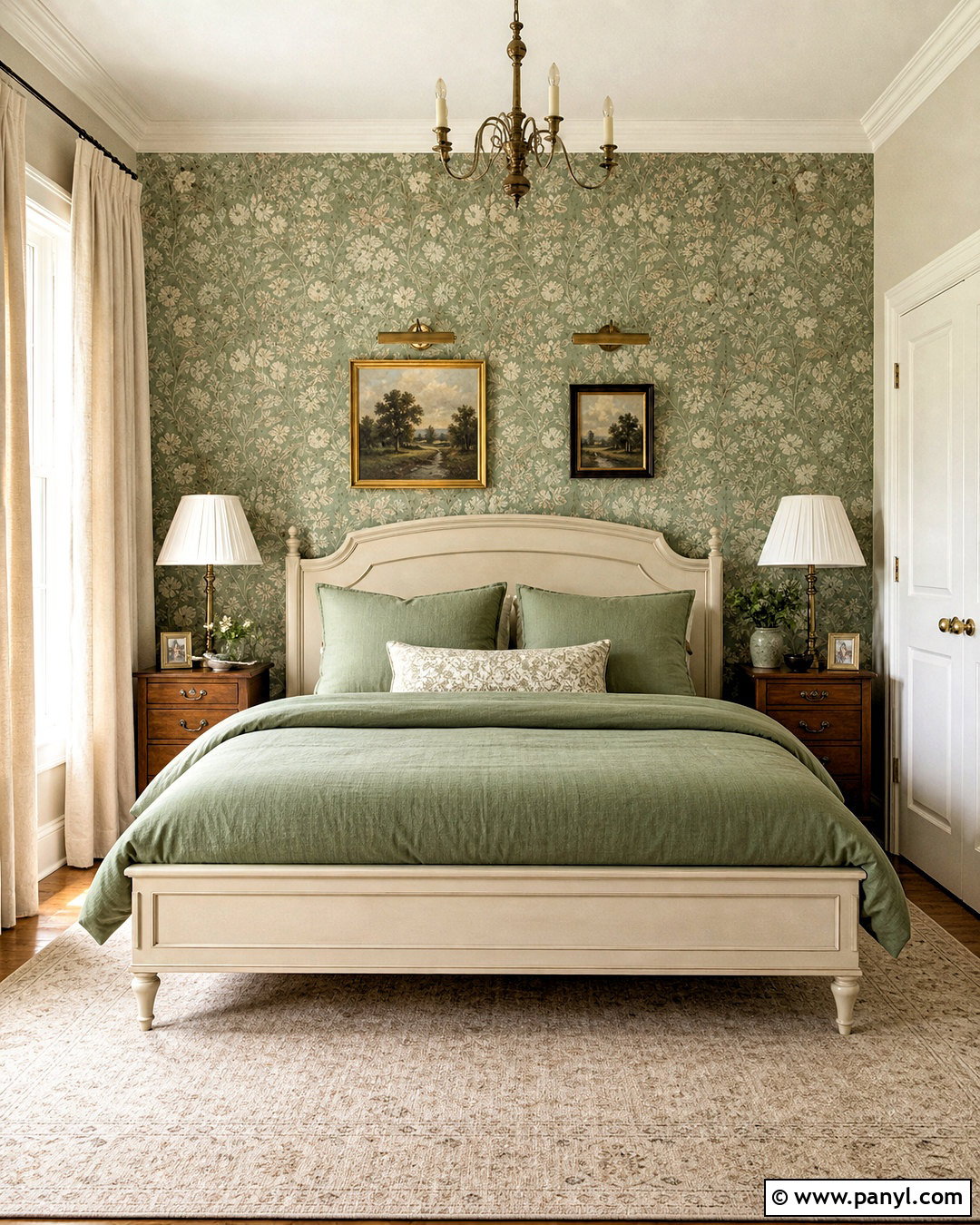 Sage Green Botanical Wallpaper Accent Wall - 20 sage green accent wall bedroom ideas