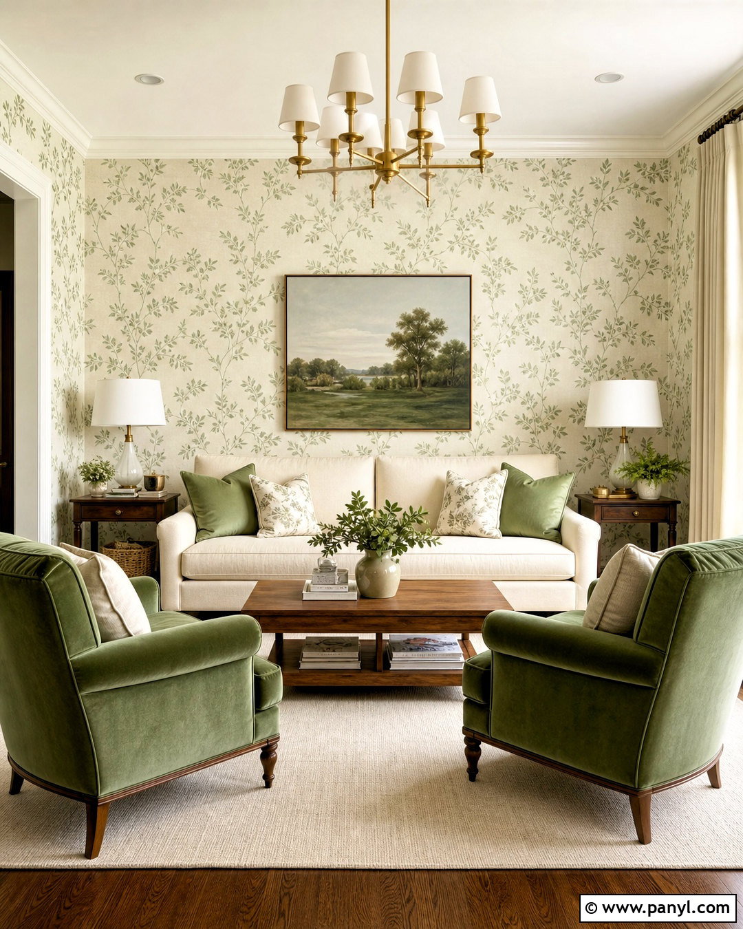 Sage Green Botanical Wallpaper Living Room - 20 sage green and cream living room ideas