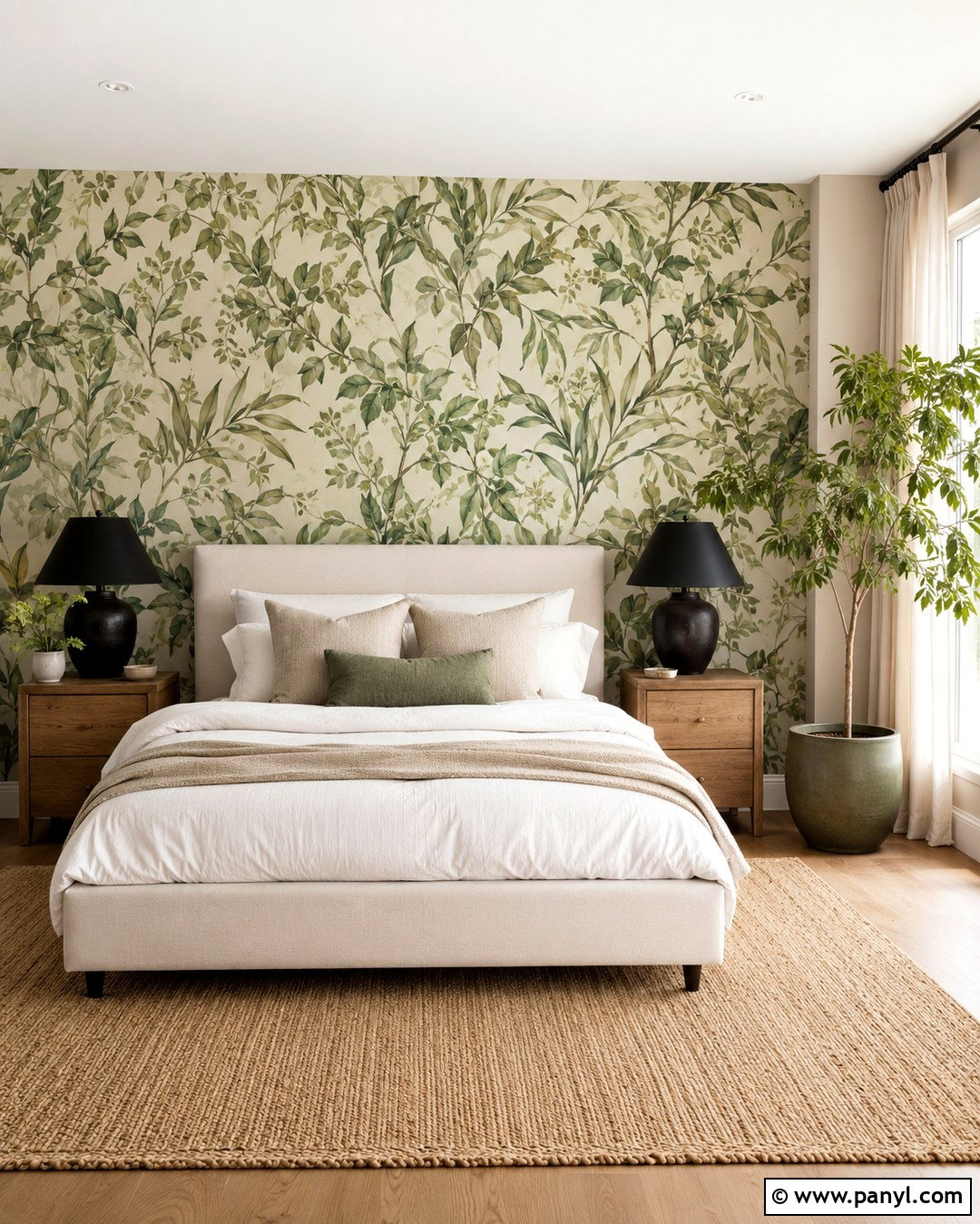 Sage Green Botanical Wallpaper Wall - 20 Sage Green Statement Wall Ideas