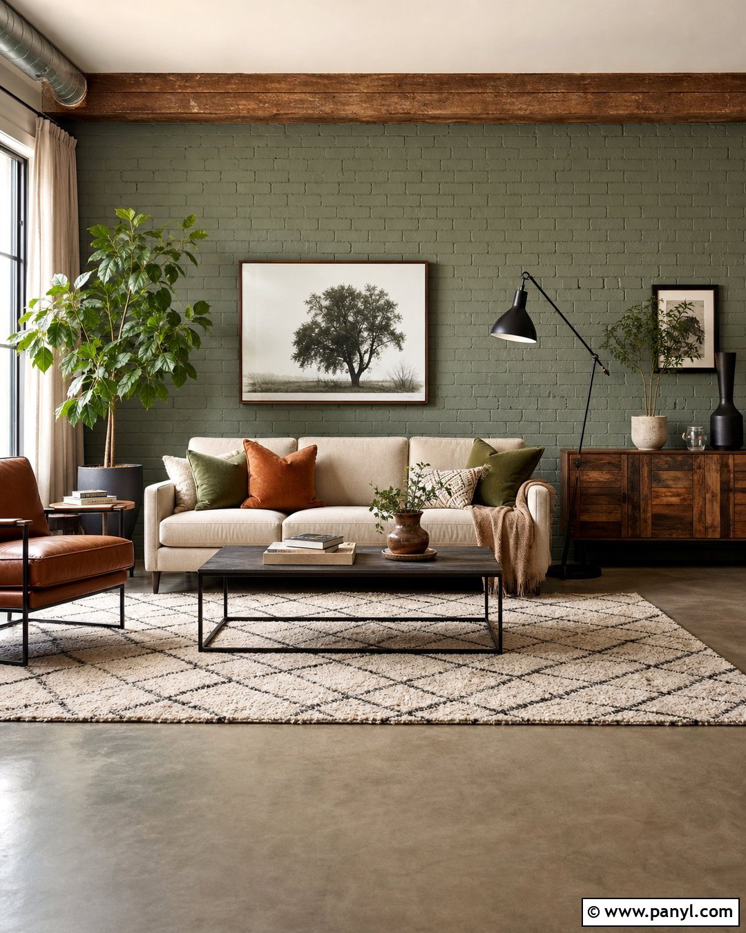 Sage Green Brick Feature Wall - 25 Sage Green Feature Wall Living Room Ideas
