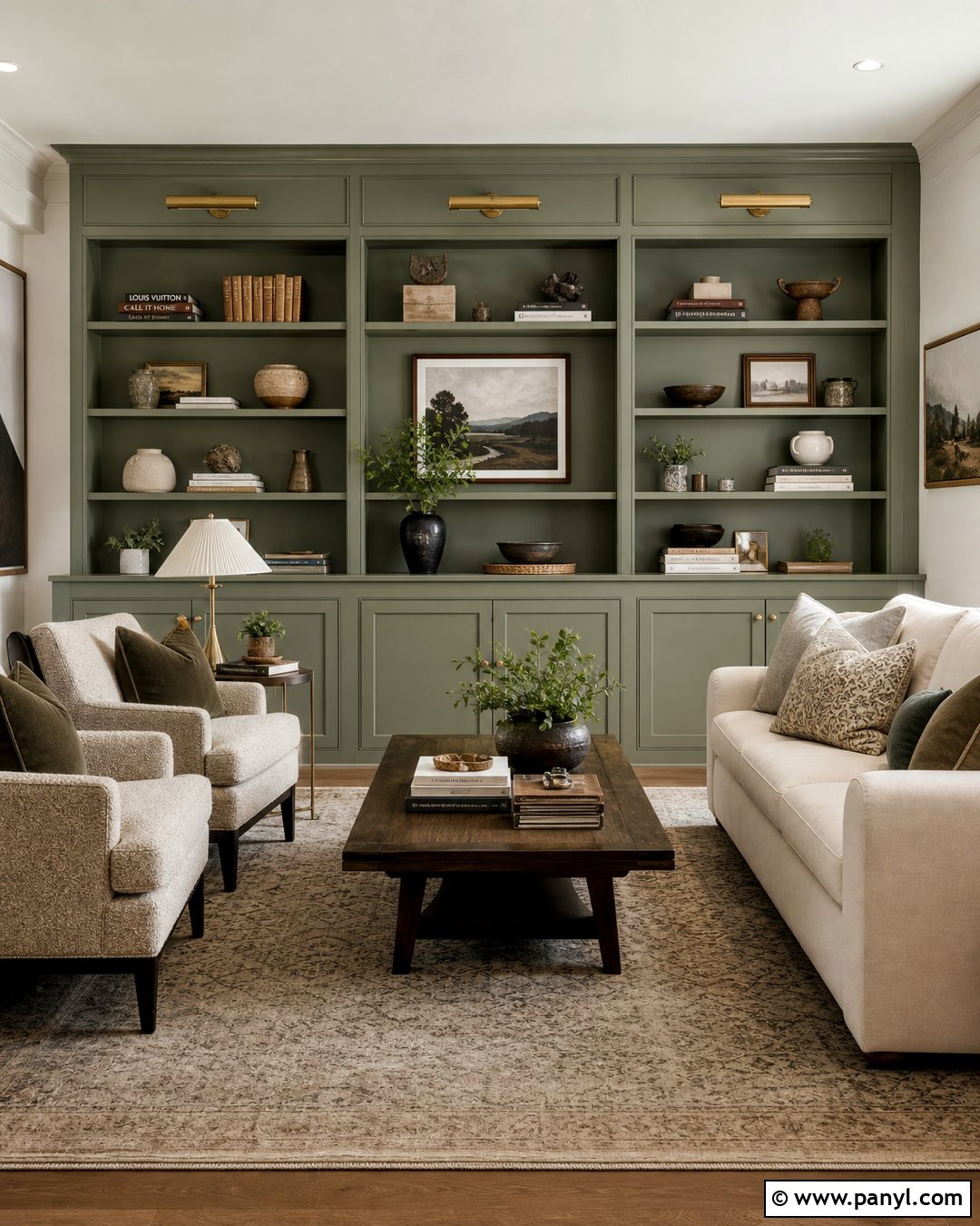 Sage Green Built-In Feature Wall - 25 Sage Green Feature Wall Living Room Ideas