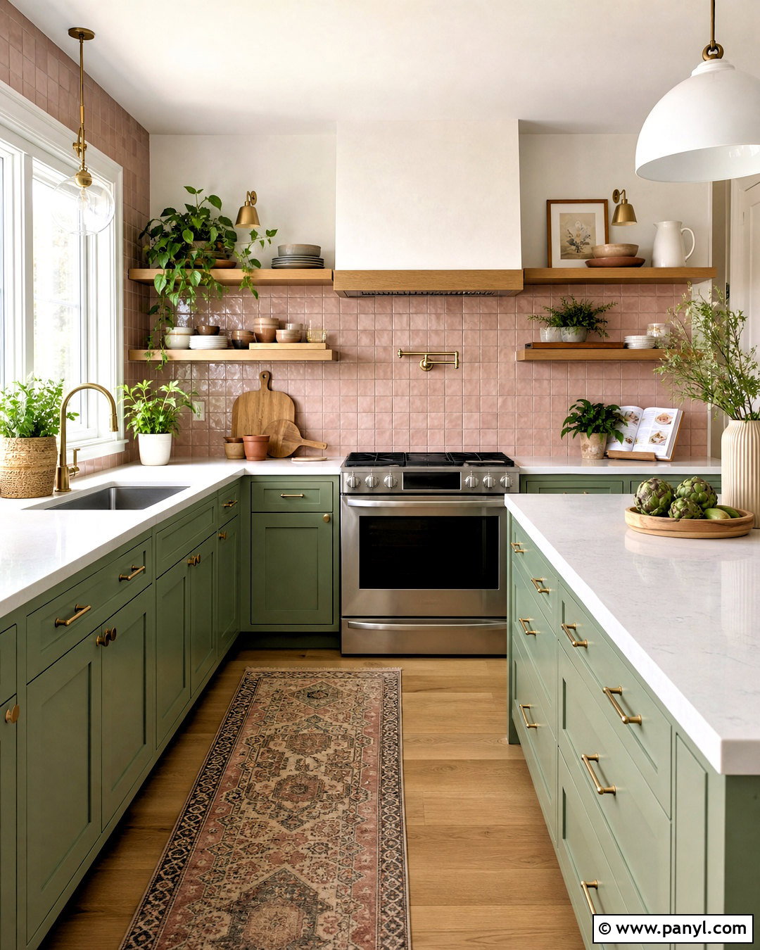 Sage Green Cabinets With Blush Pink Backsplash - 20 pink and green kitchen ideas